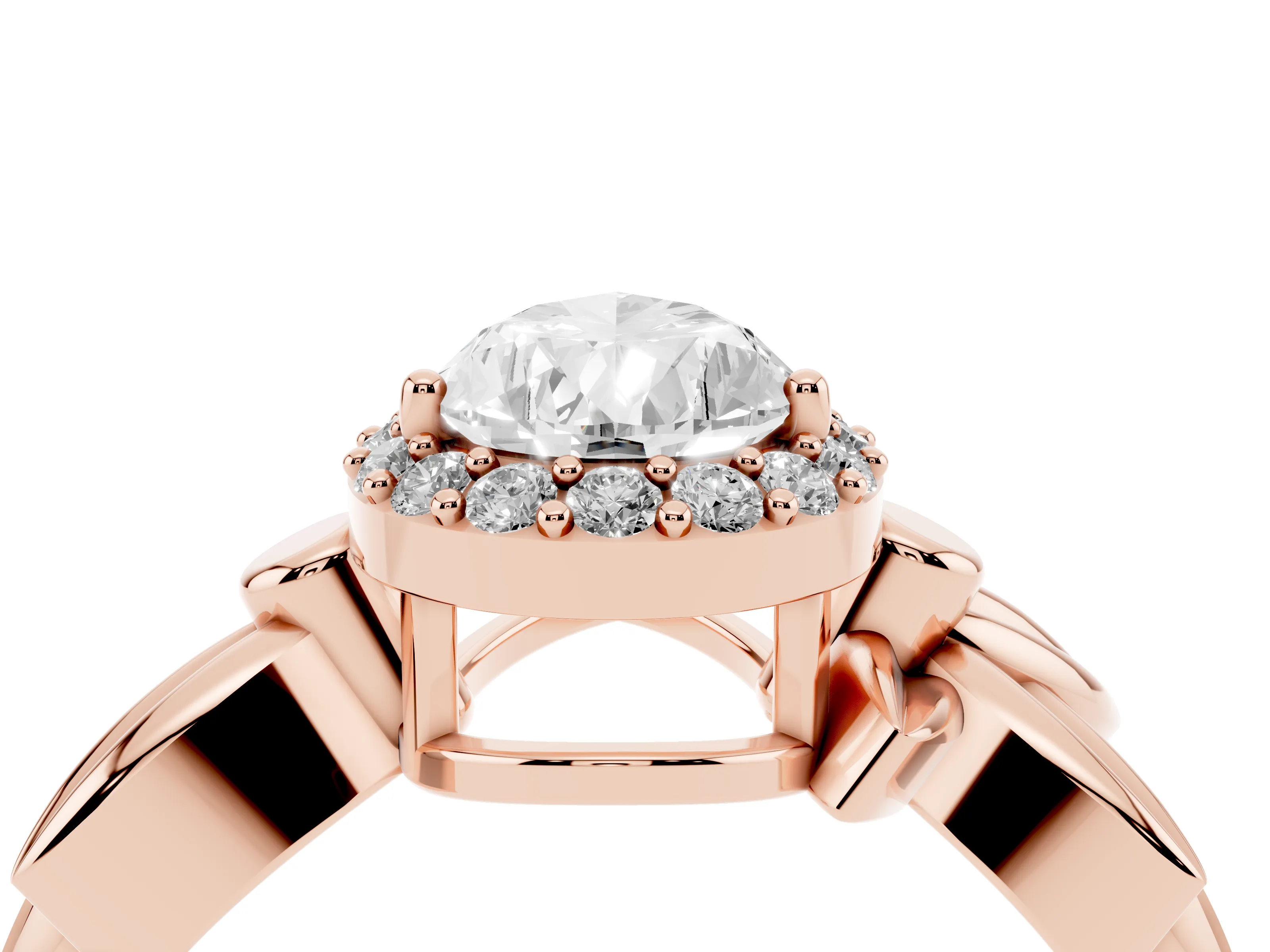 Pear Cut Diamond Halo Floral Band Ring Set in Rose gold with Prong Setting