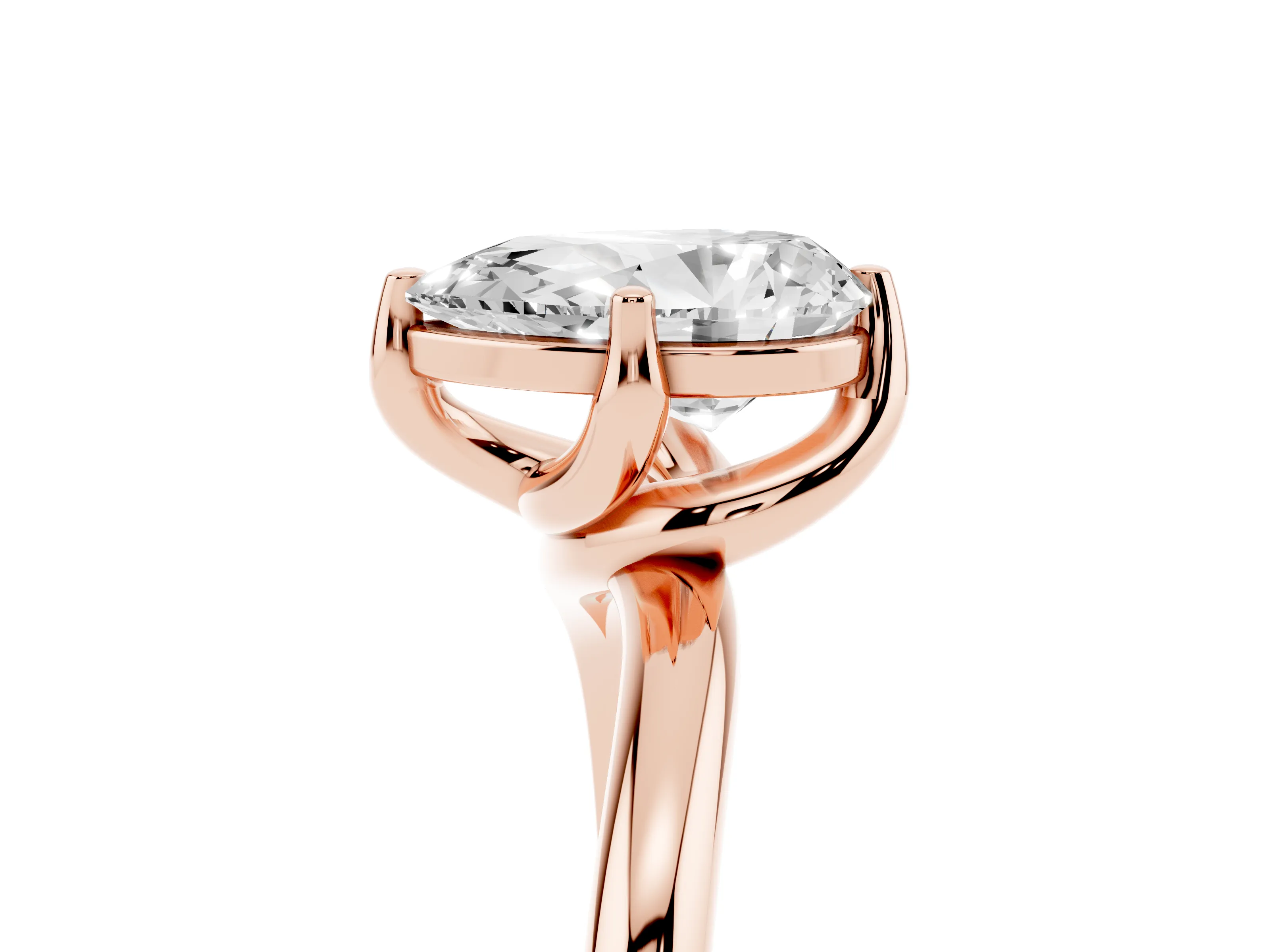 Pear Cut Diamond Solitaire Engagement Ring Set in Rose gold with Classic Plain Band