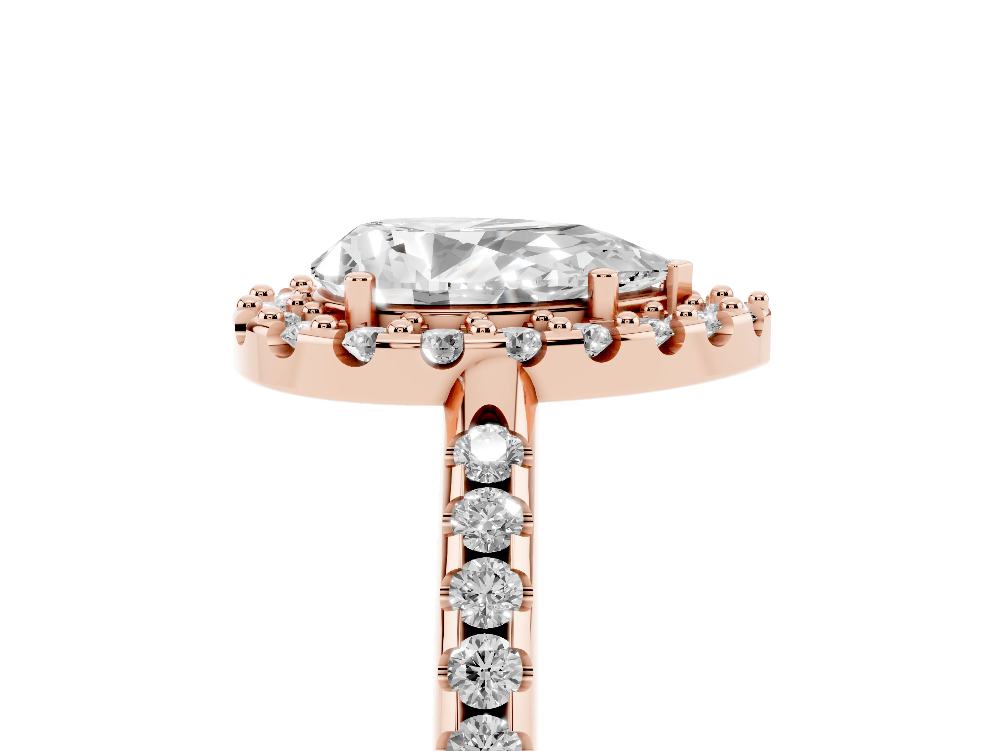 Pear Cut Diamond Pavé Halo Ring Set in Rose gold with Prong Setting