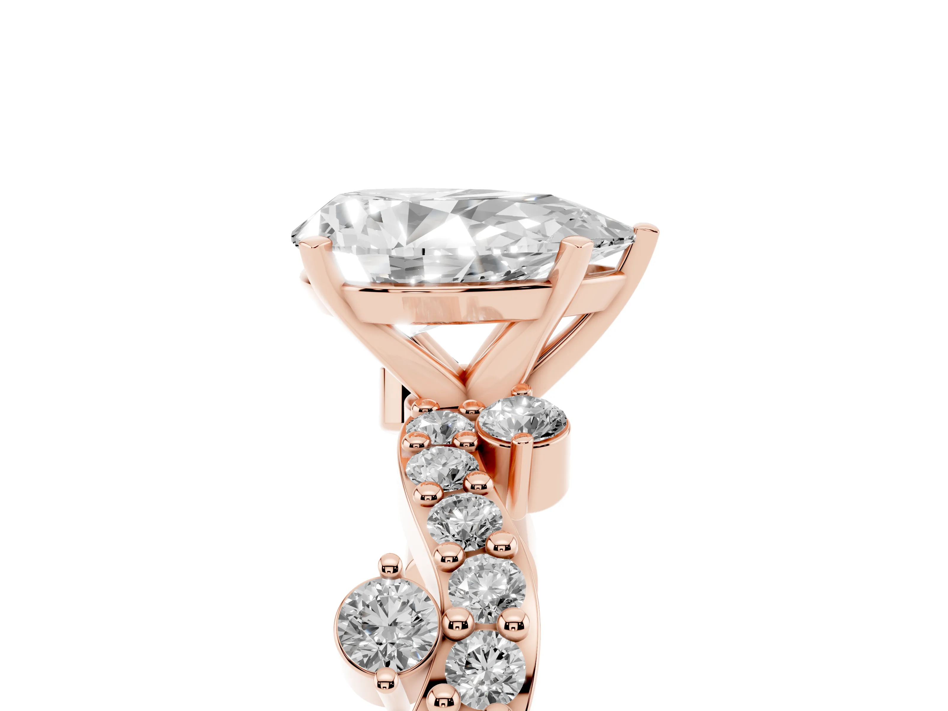 Pear Cut Diamond Solitaire Twisted Band Set in Rose gold with Pavé Setting