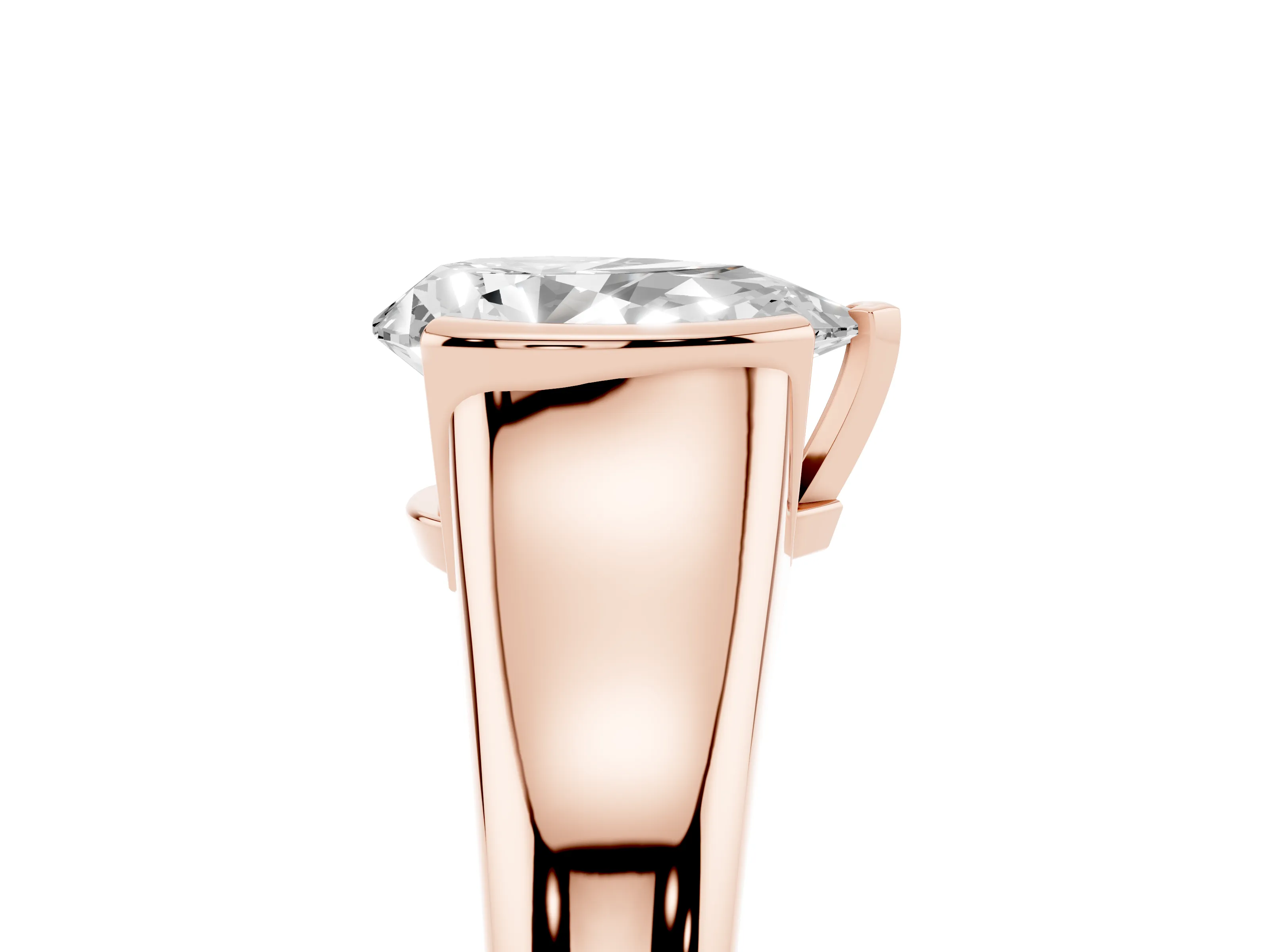 Pear Cut Diamond Solitaire Tension Set Ring Set in Rose gold with Split Shank Band