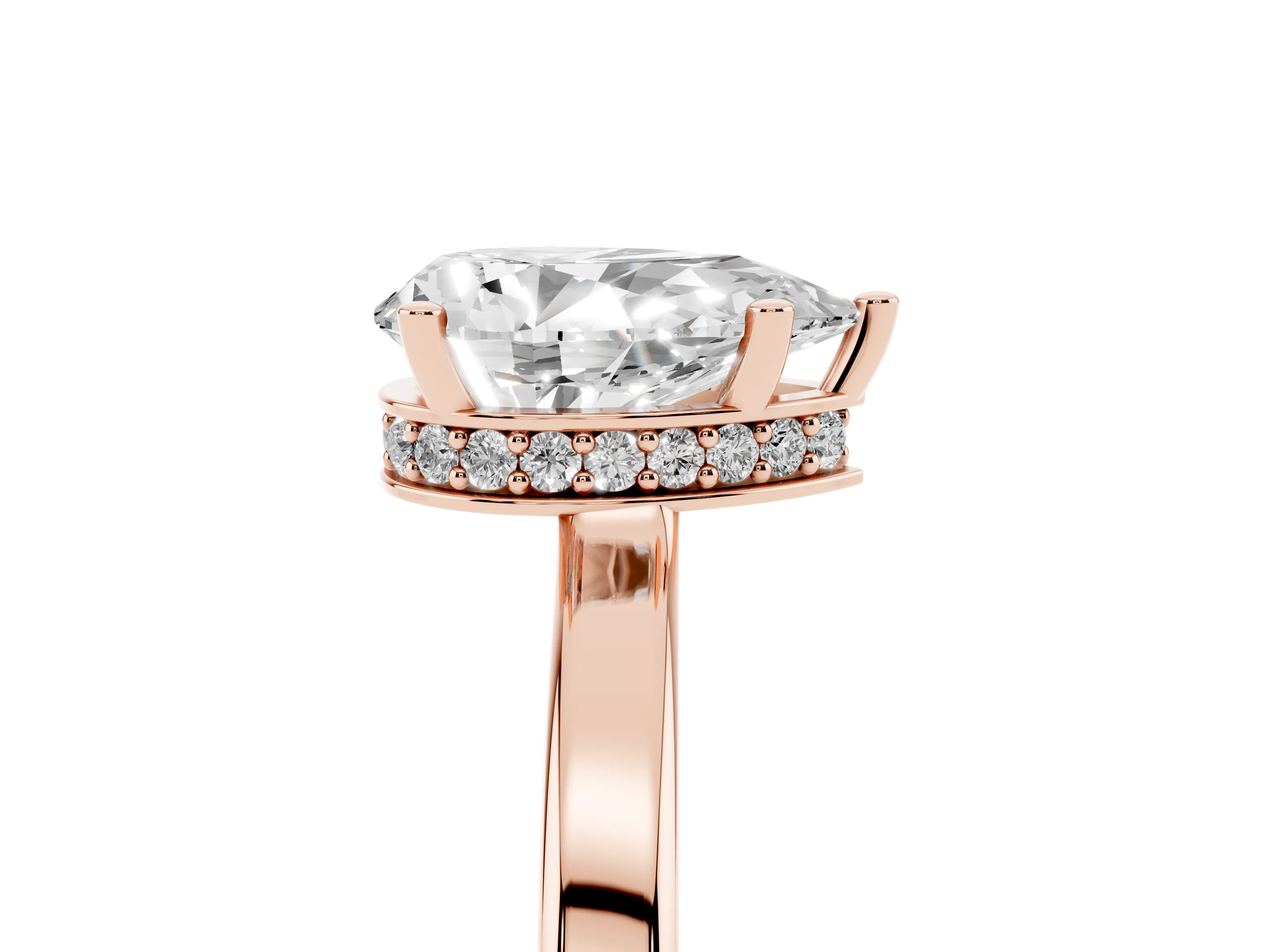 Pear Cut Diamond Solitaire Engagement Ring Set in Rose gold with Prong Setting on a Plain Band