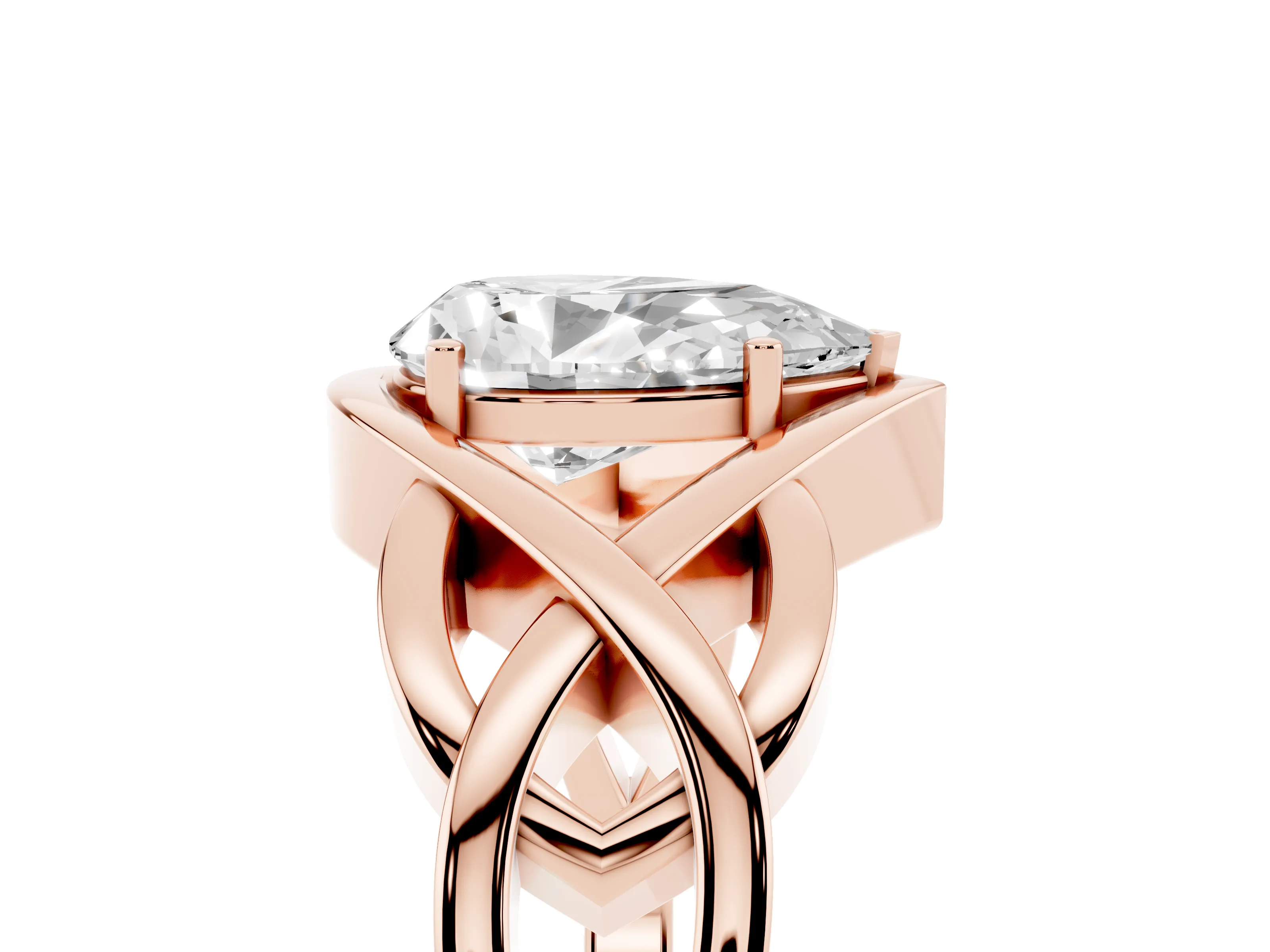 Pear Cut Diamond Solitaire Ring Set in Rose gold with Intertwined Band