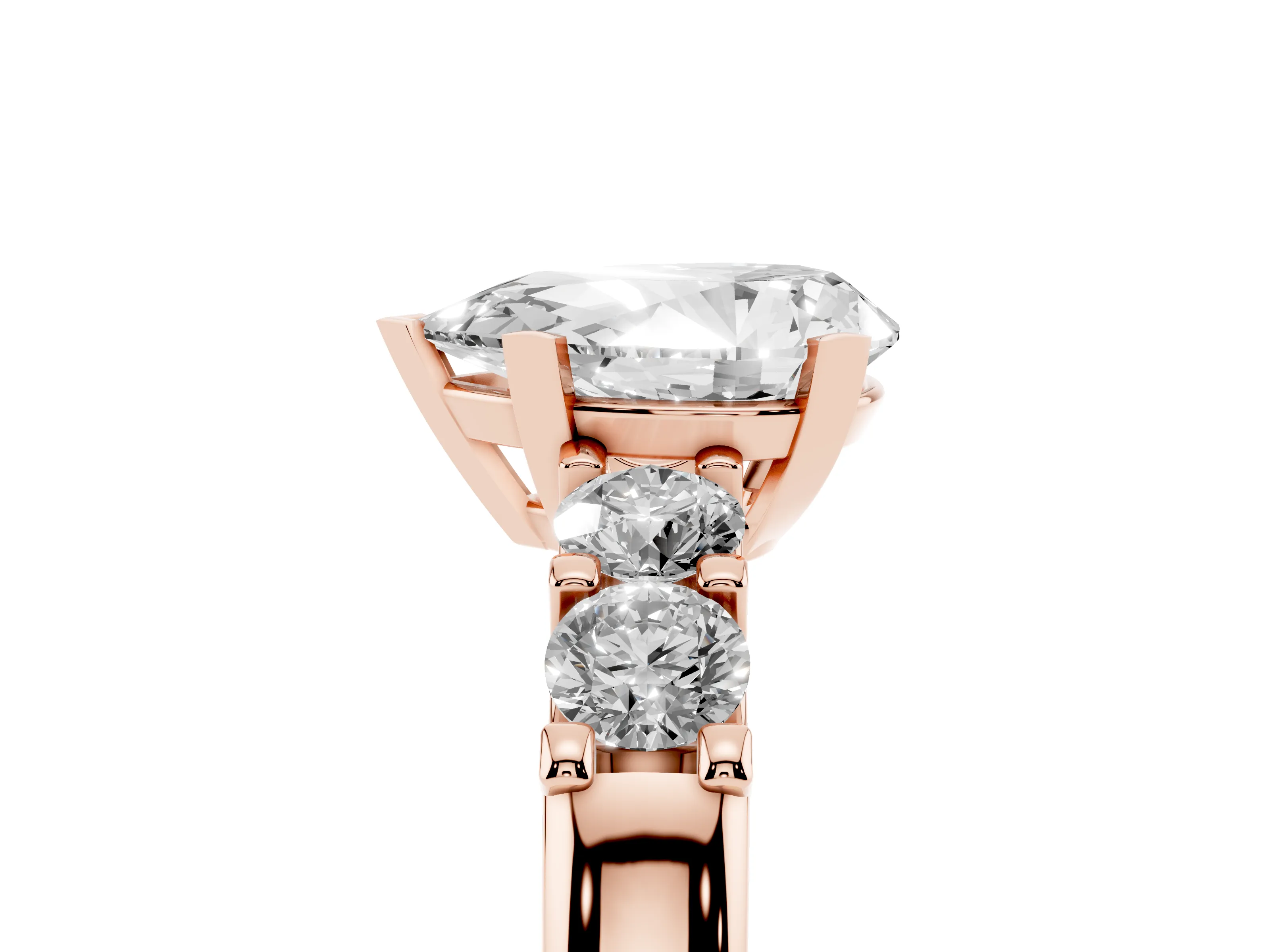 Pear Cut Diamond Five-Stone Prong Set Engagement Ring Set in Rose gold with Channel Band