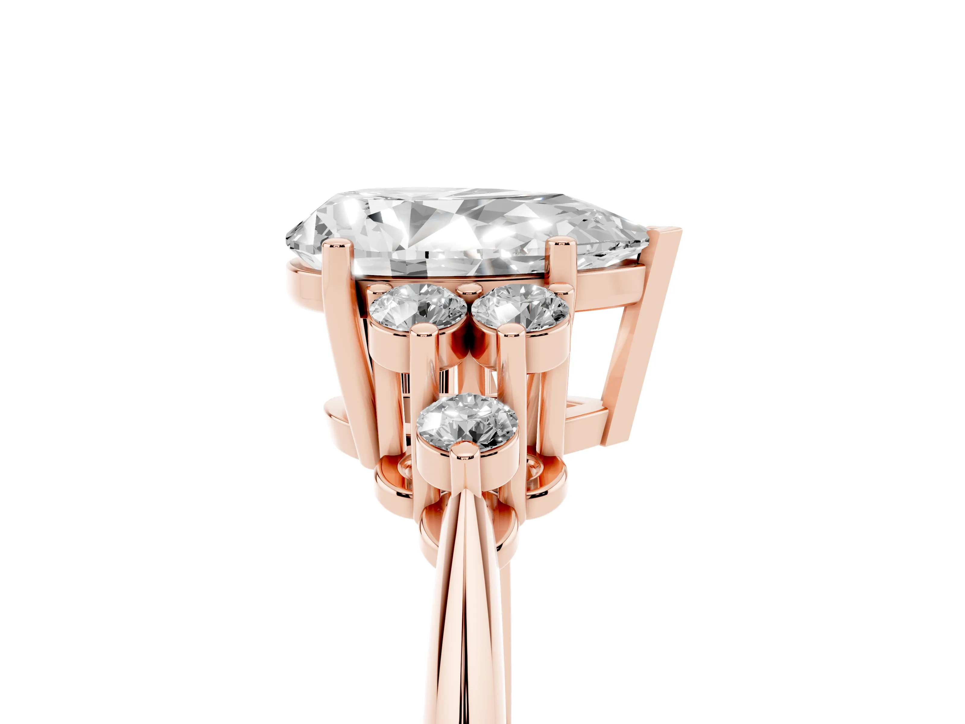 Pear Cut Diamond Cluster Ring Set in Rose gold with Plain Band and Prong Setting