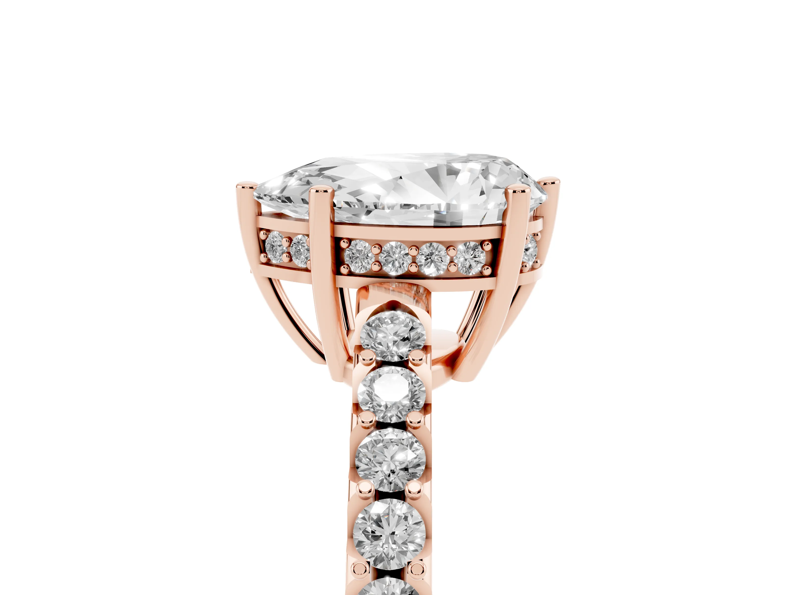 Pear Cut Diamond Solitaire Engagement Ring Set in Rose gold with Pavé Band and Prong Setting