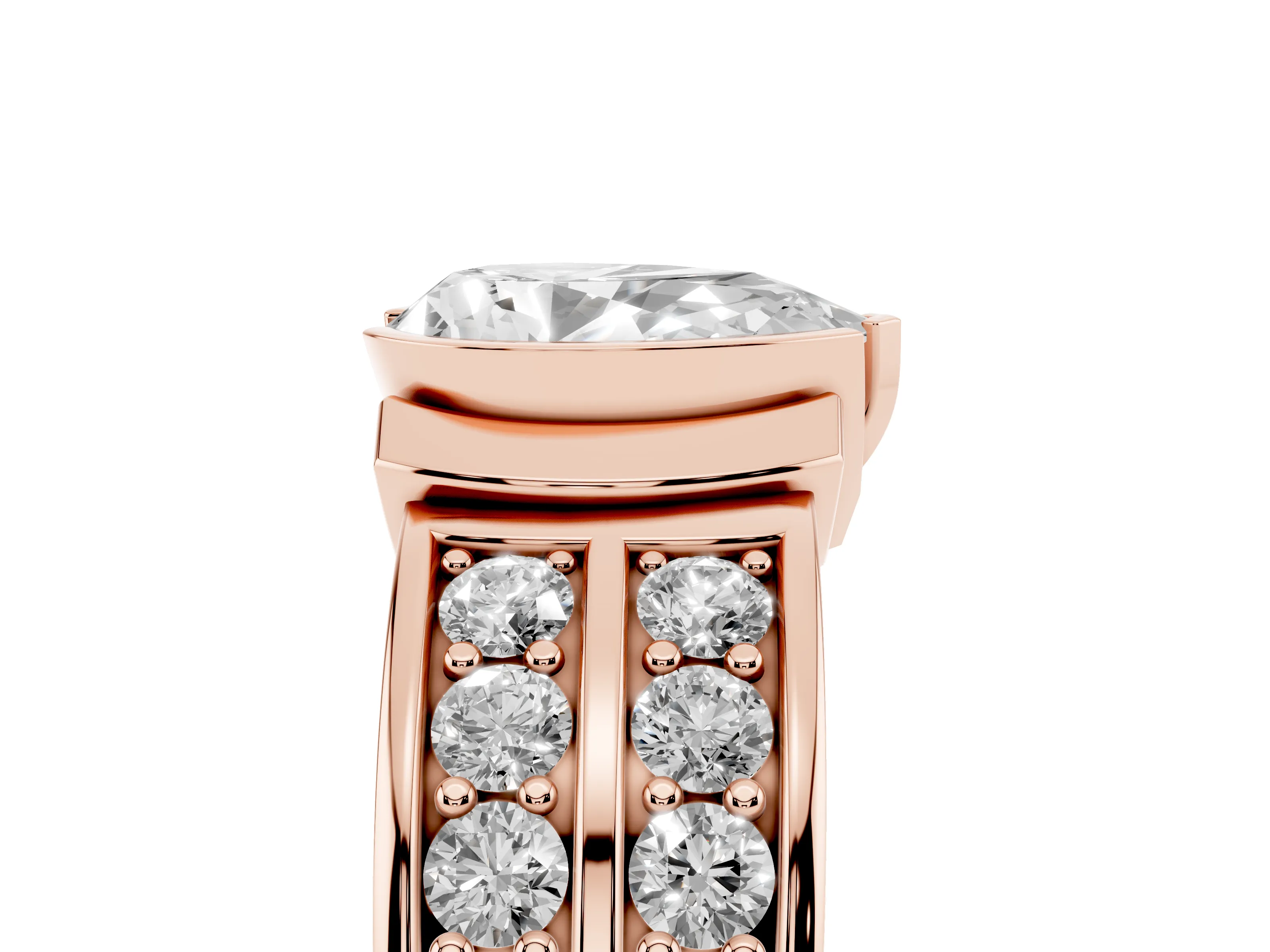 Pear Cut Diamond Wide Channel Set Band Ring Set in Rose gold with Bezel Setting