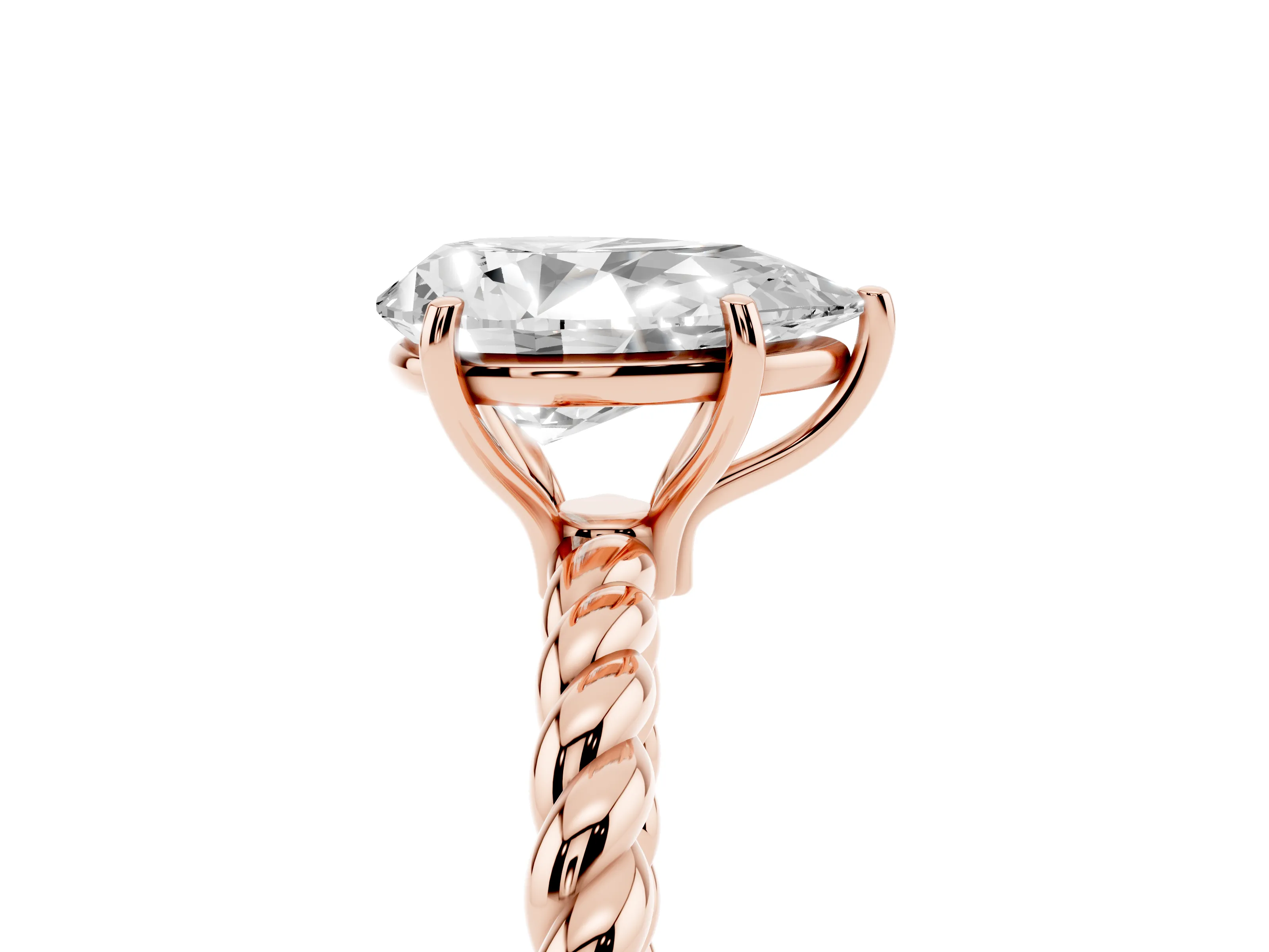 Pear Cut Diamond Solitaire Ring Set in Rose gold with Twist Band and Prong Setting
