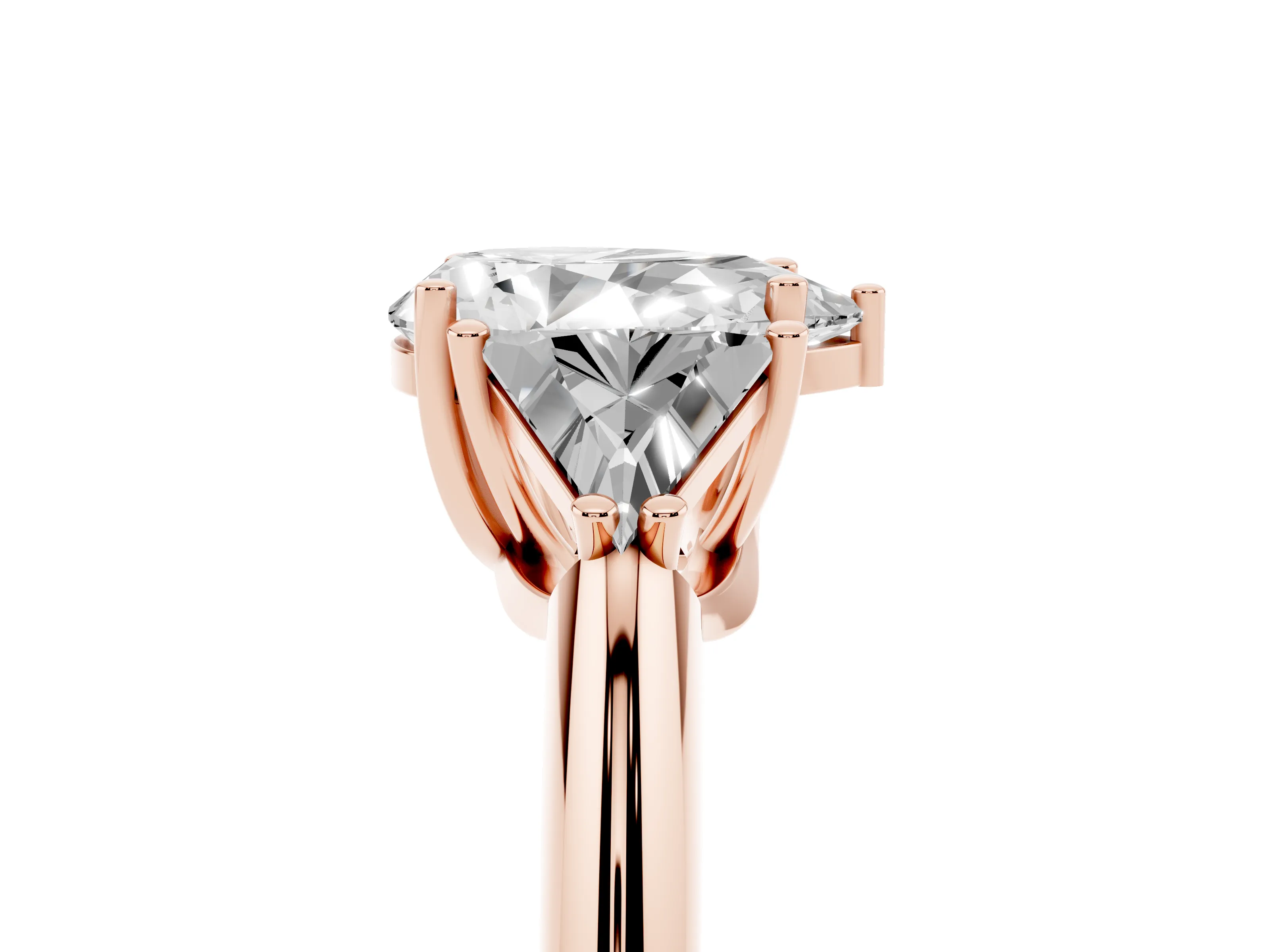 Pear Cut Diamond Three-Stone Engagement Ring Set in Rose gold with Trillion Side Stones