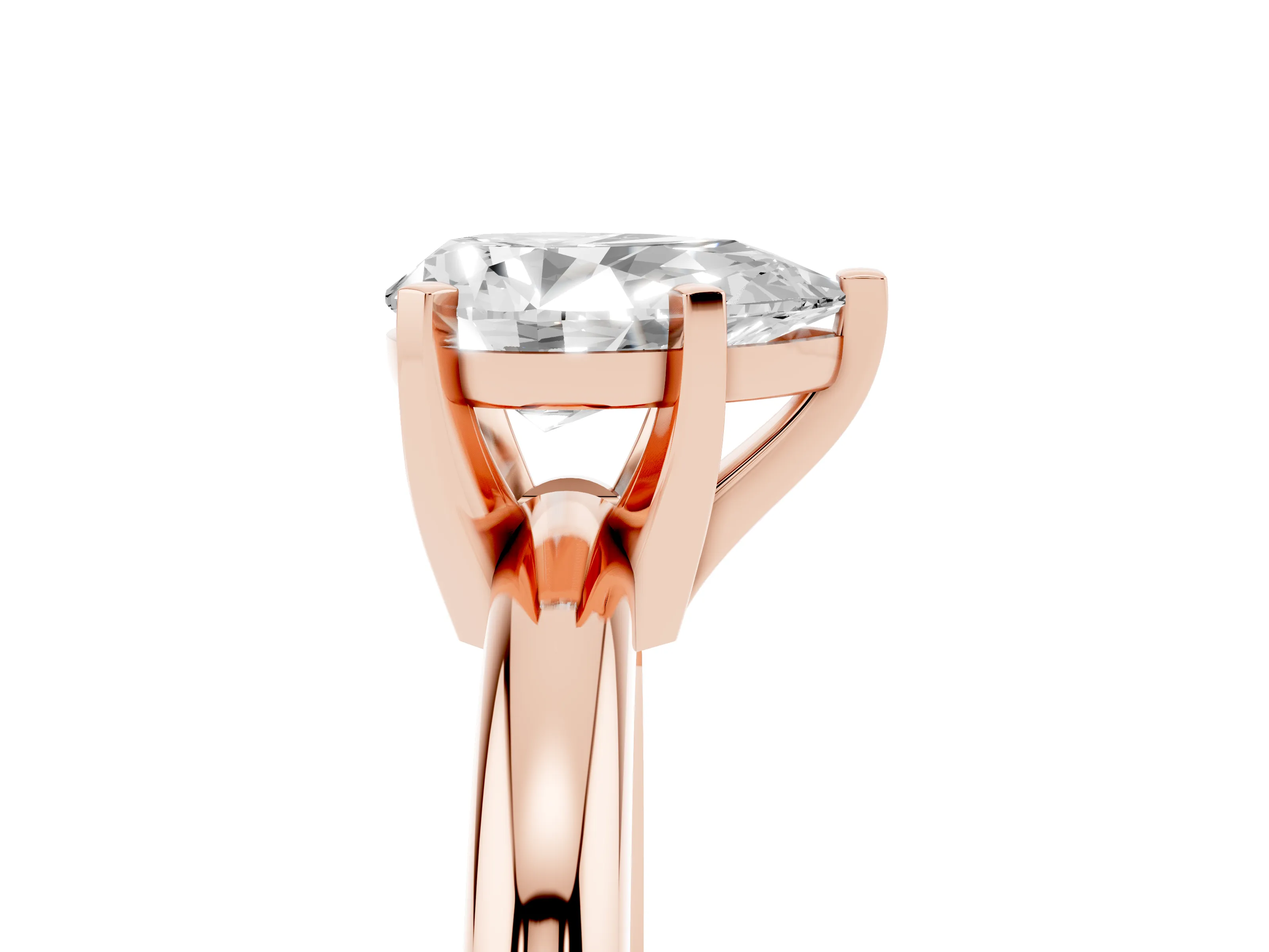 Pear Cut Diamond Solitaire Engagement Ring Set in Rose gold with Round Band and Prong Setting