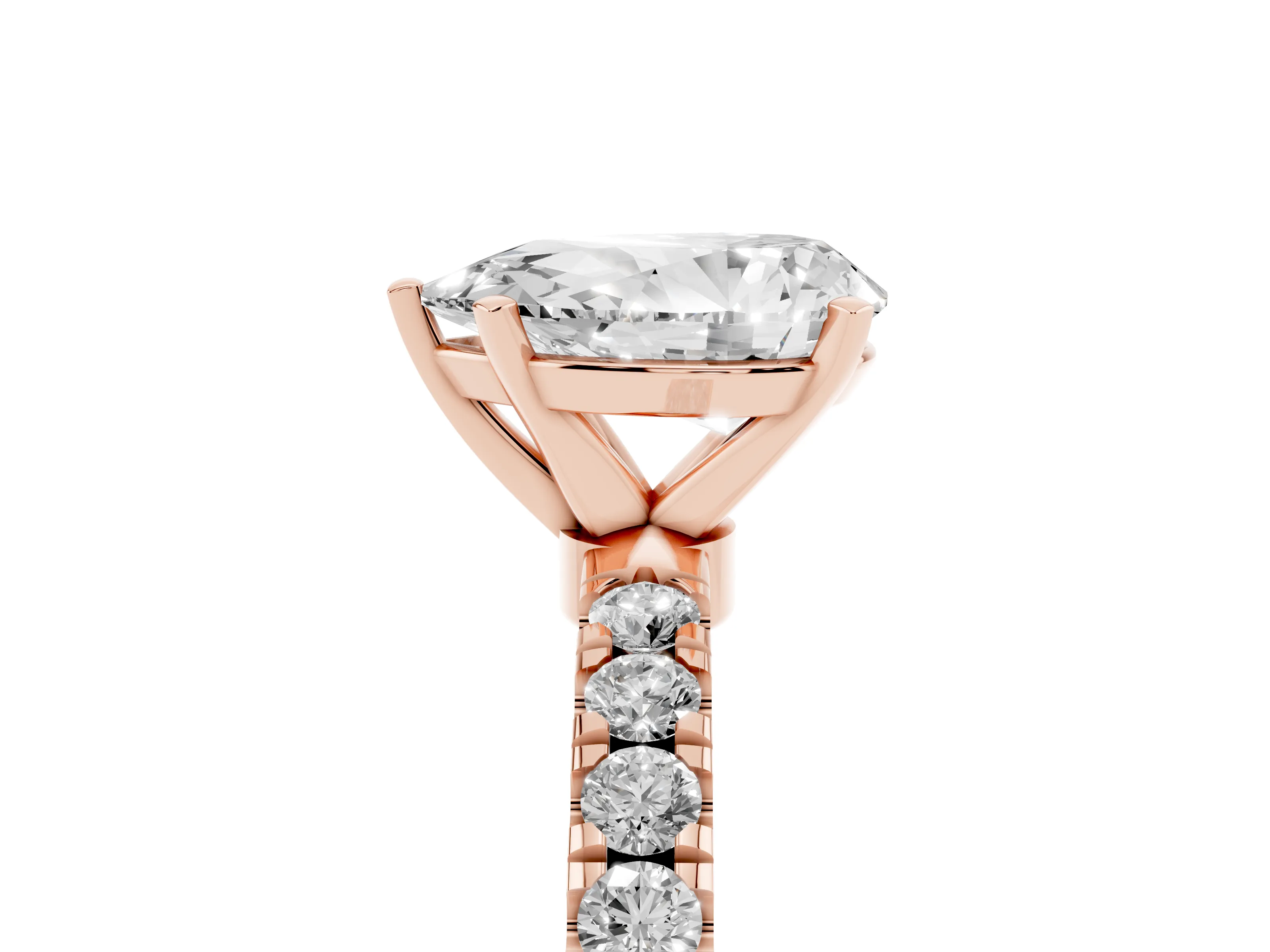 Pear Cut Diamond Solitaire Ring Set in Rose gold with Pavé Accents and Prong Setting