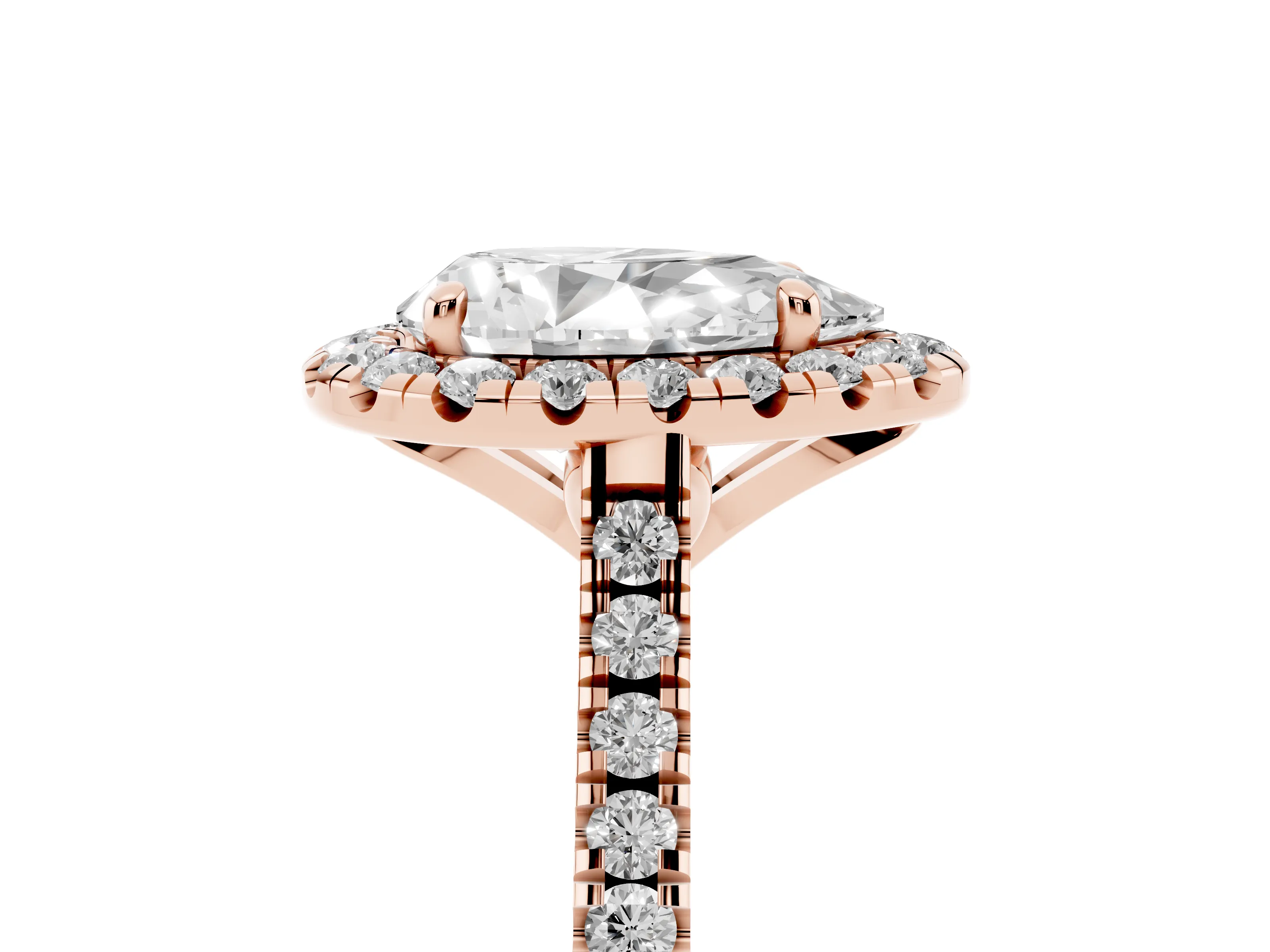 Pear Cut Diamond Cushion Halo Ring Set in Rose gold with Pavé Band