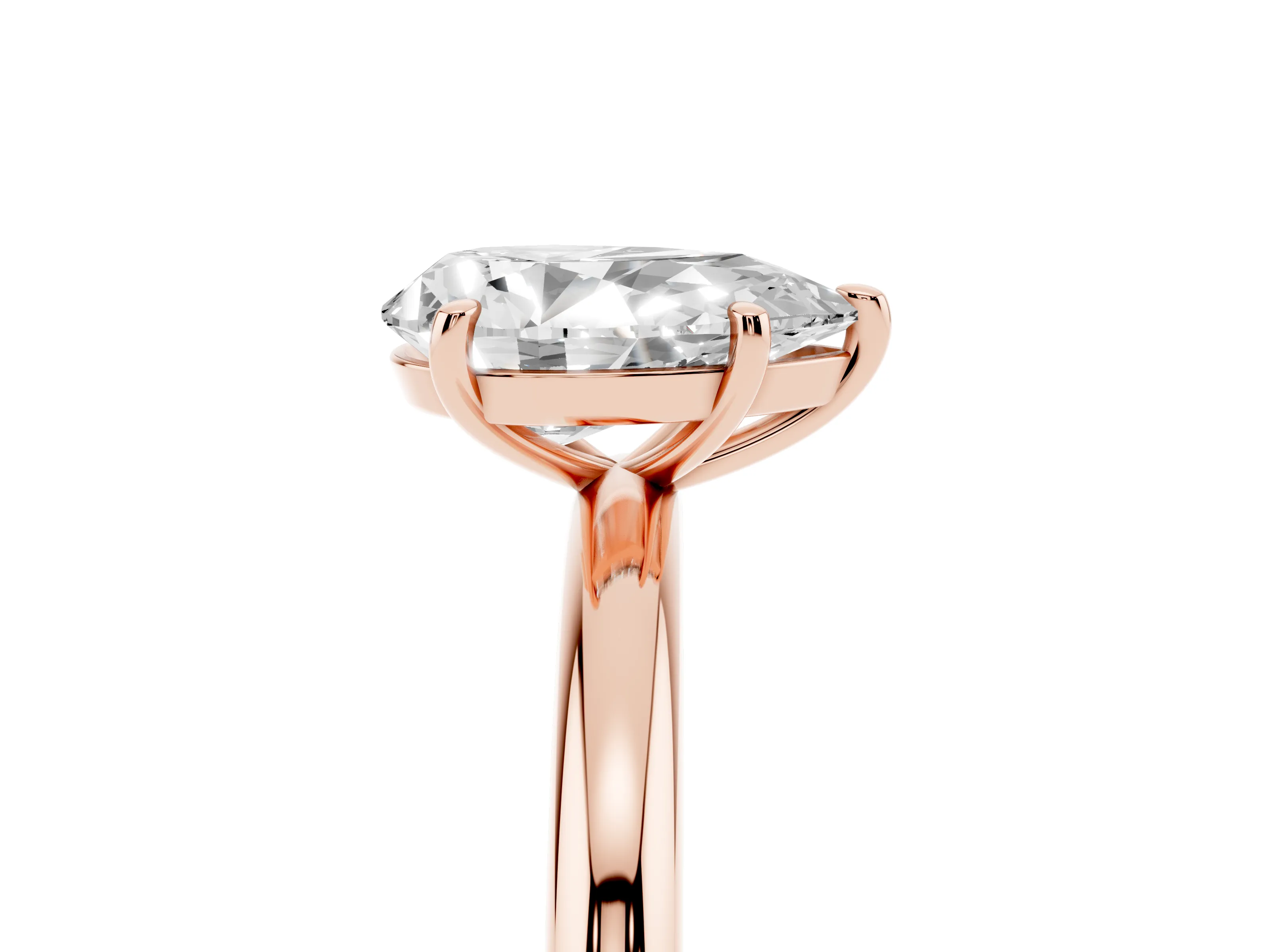Pear Cut Diamond Solitaire Ring Set in Rose gold with Prong Setting on a Polished Plain Band