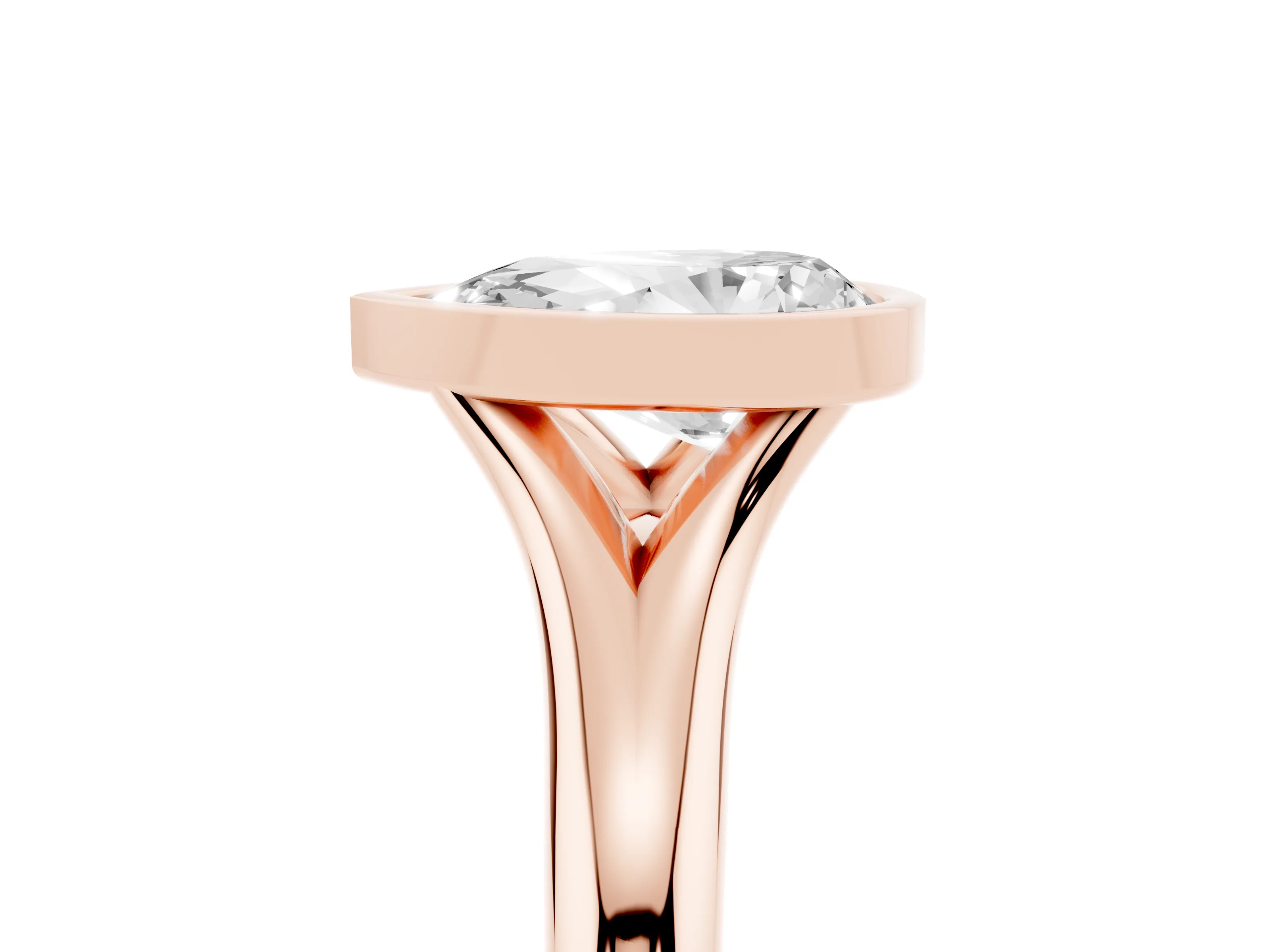 Bezel Set Pear Cut Diamond Solitaire Ring Set in Rose gold with Smooth Band