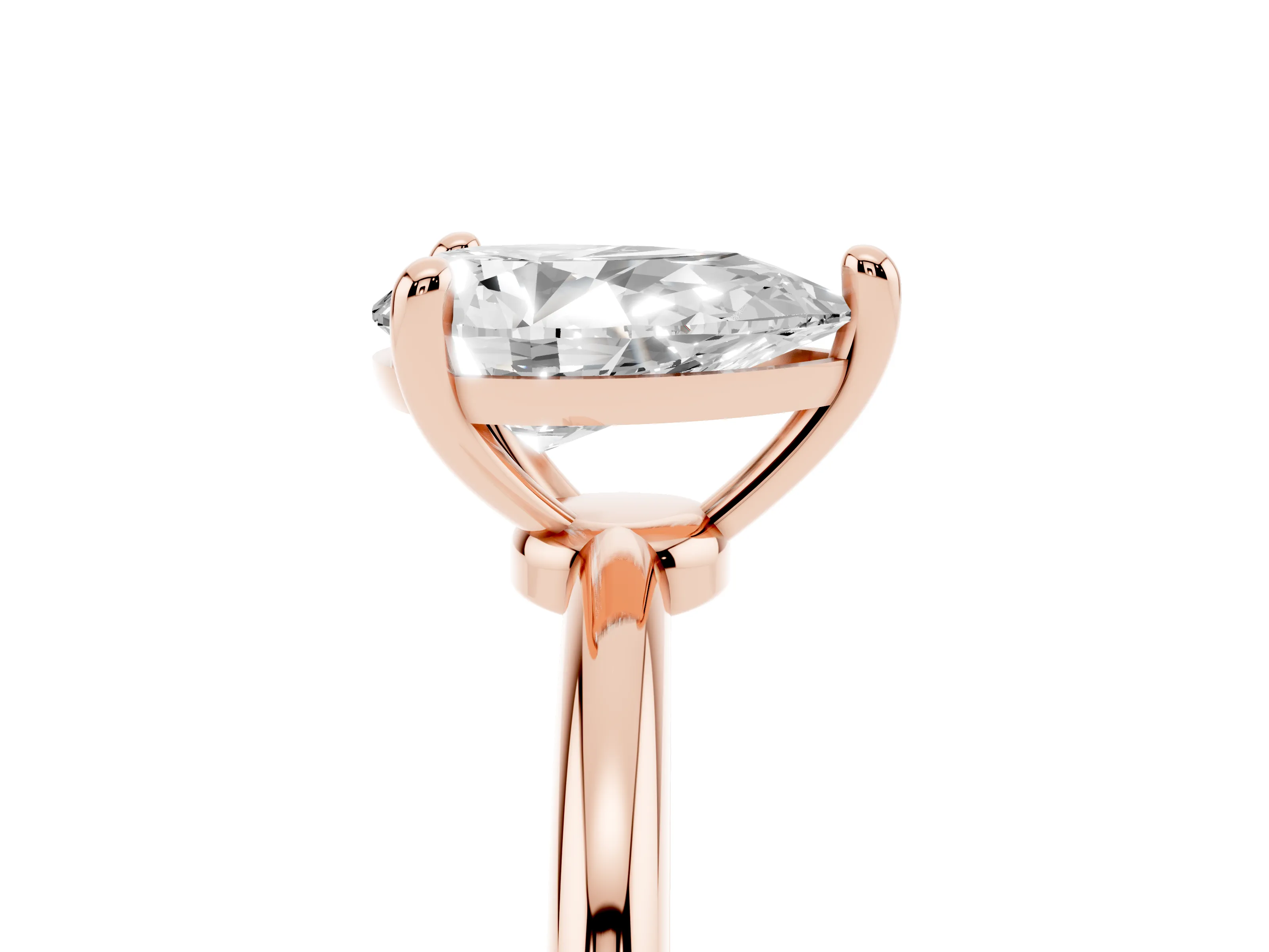 Pear Cut Diamond Solitaire Ring Set in Rose gold with Secure Prong Setting on a Classic Band