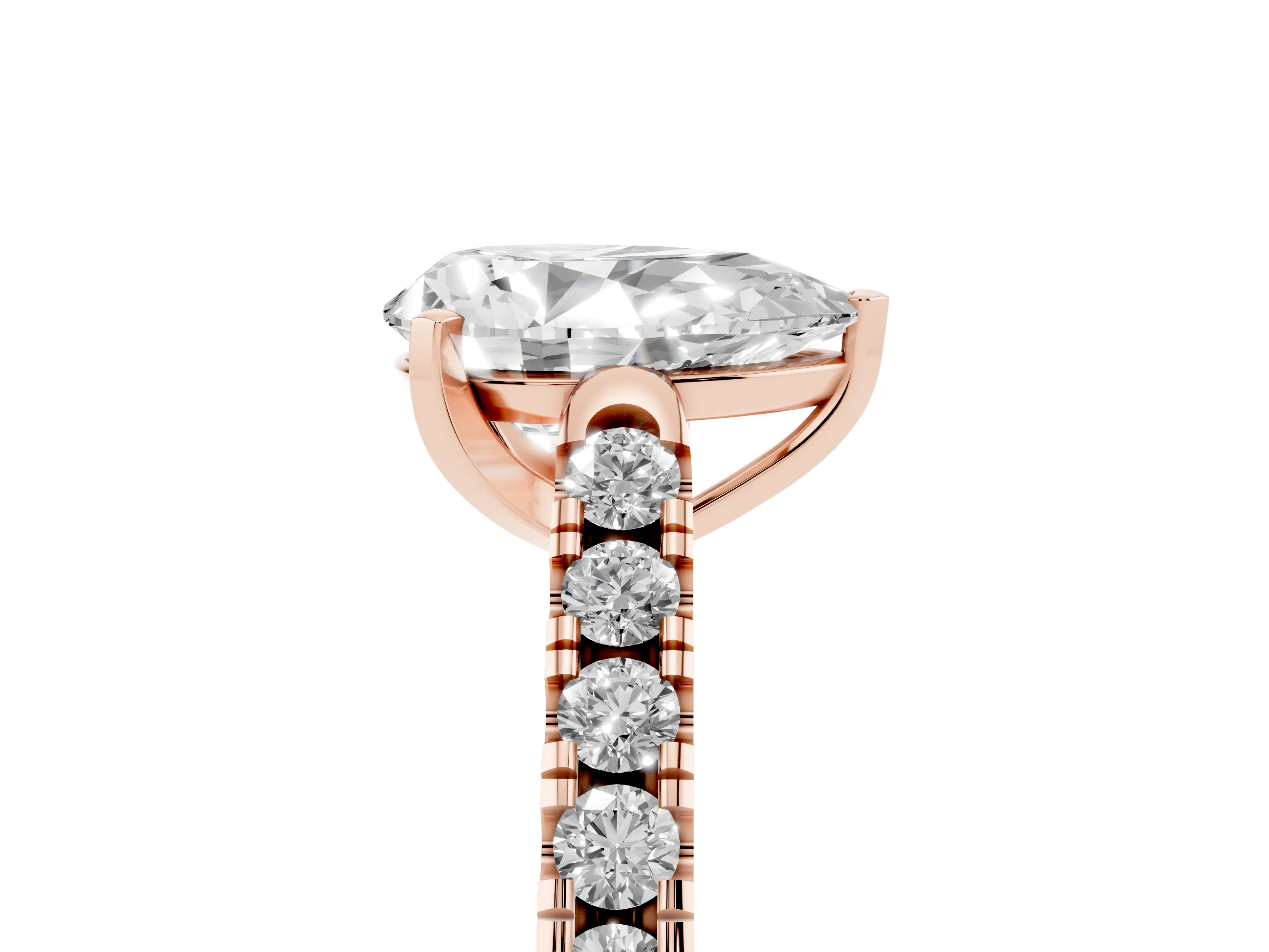 Pear-Shaped Half Pave Solitaire Engagement Ring Setting | Slim Flat Band | Rose Gold