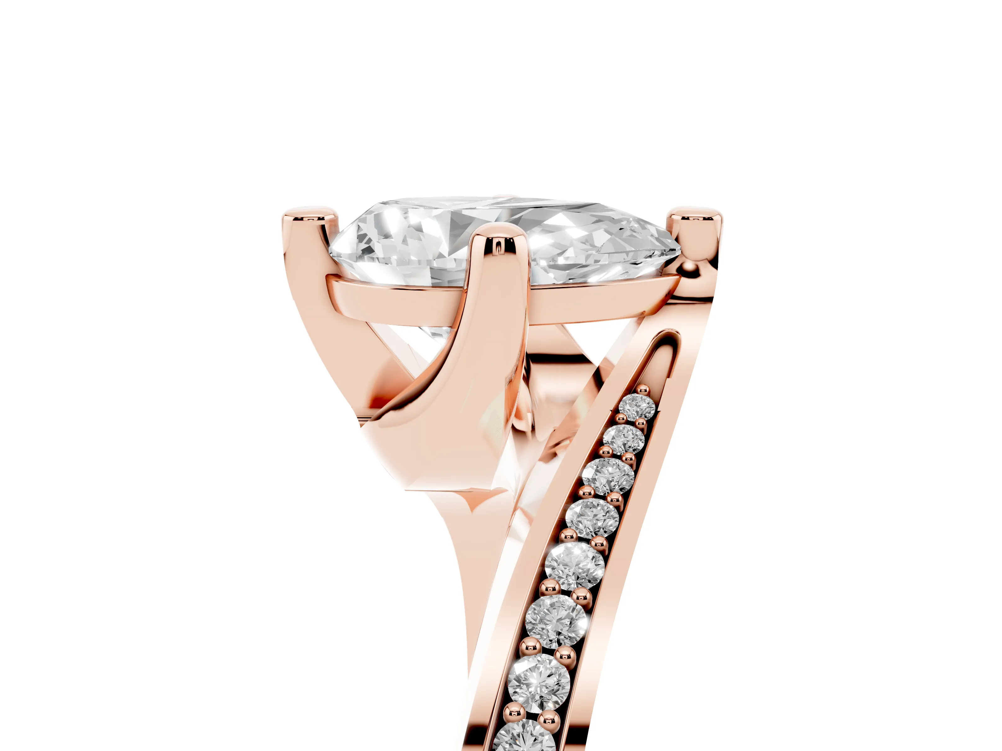 Pear Cut Diamond Solitaire Ring Set in Rose gold with Intertwined Pavé Twist Band