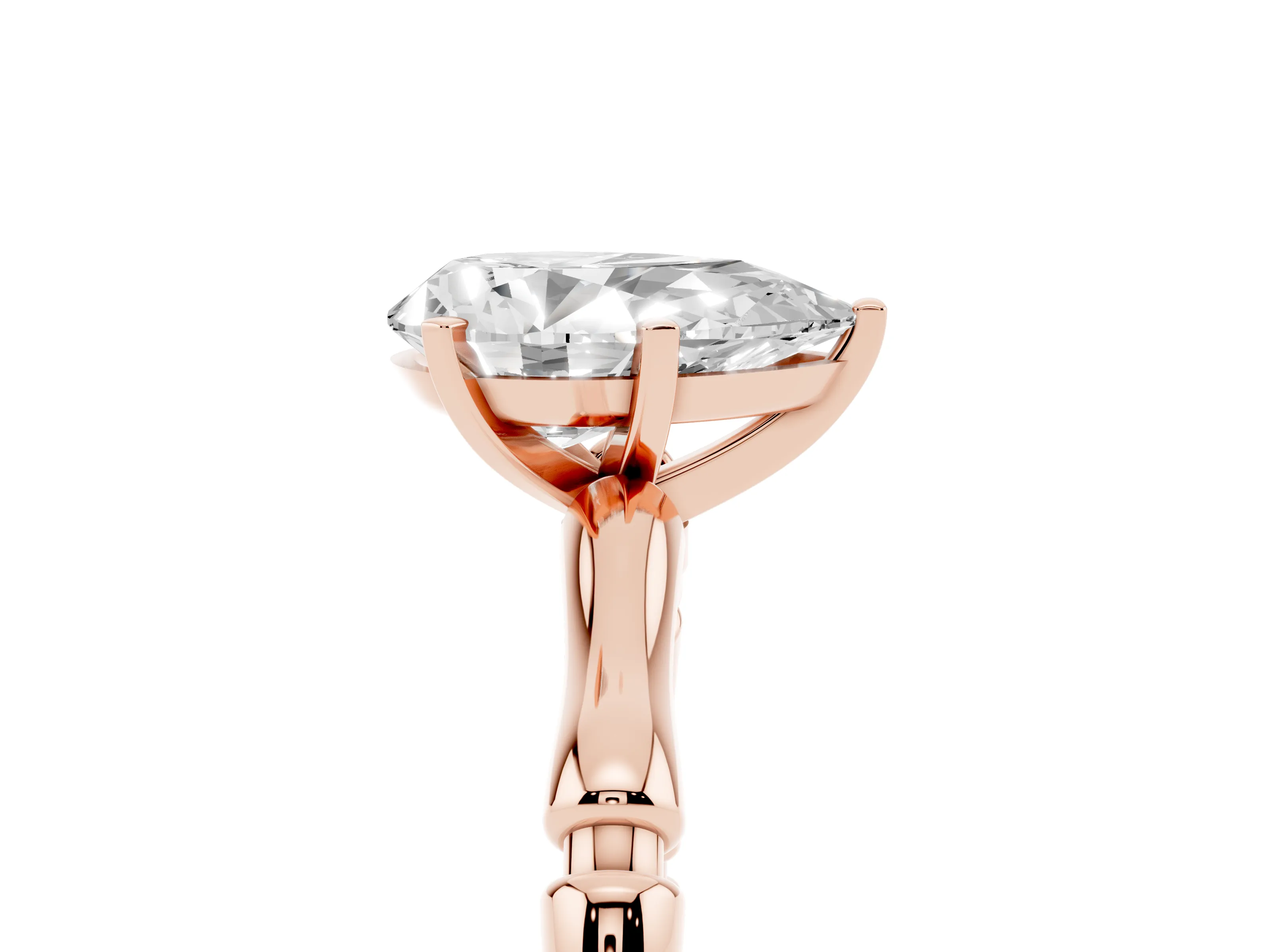 Pear Cut Diamond Solitaire Ring Set in Rose gold with Bamboo Band and Prong Setting