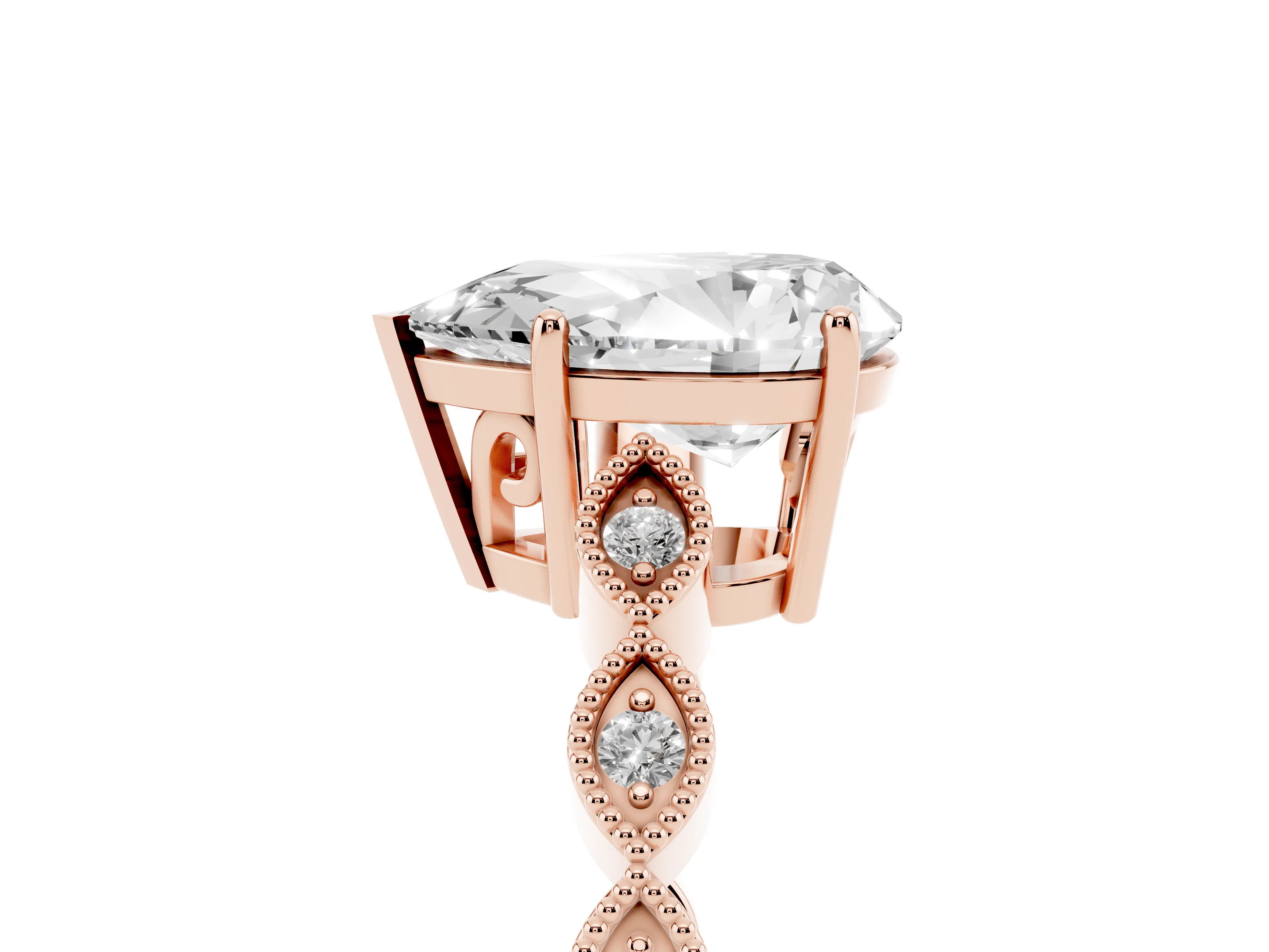 Pear Cut Diamond Solitaire Ring Set in Rose gold with Infinity Twist Pavé Band