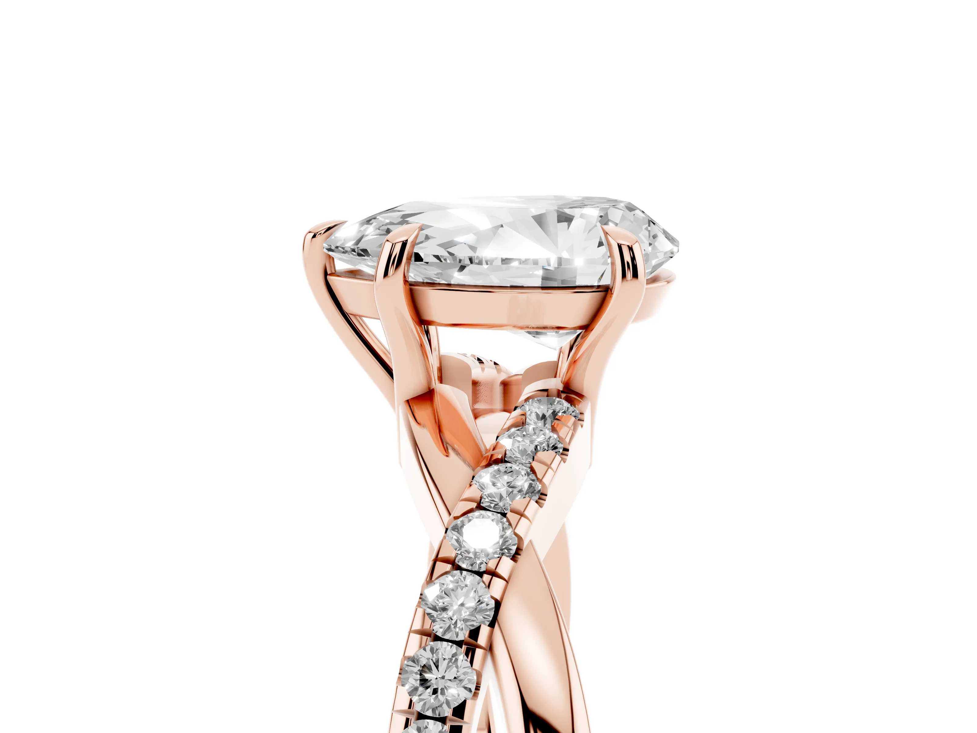 Pear Cut Diamond Twisted Pavé Band Ring Set in Rose gold with Prong Setting