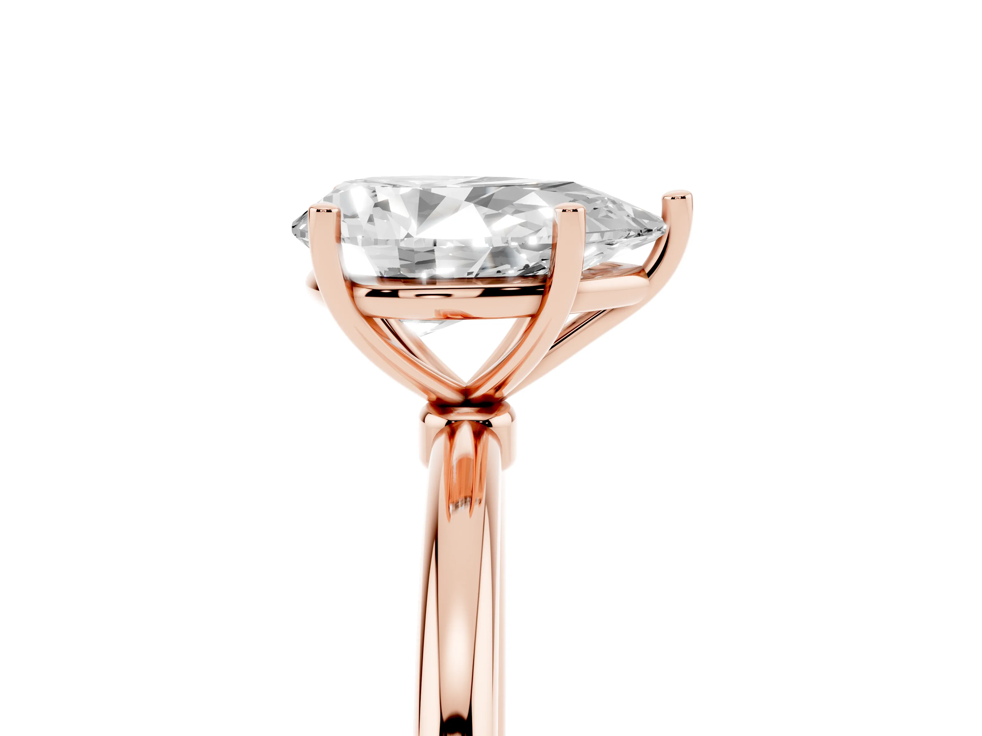 Pear Cut Diamond Solitaire Engagement Ring Set in Rose gold with Thin Band and Prong Setting