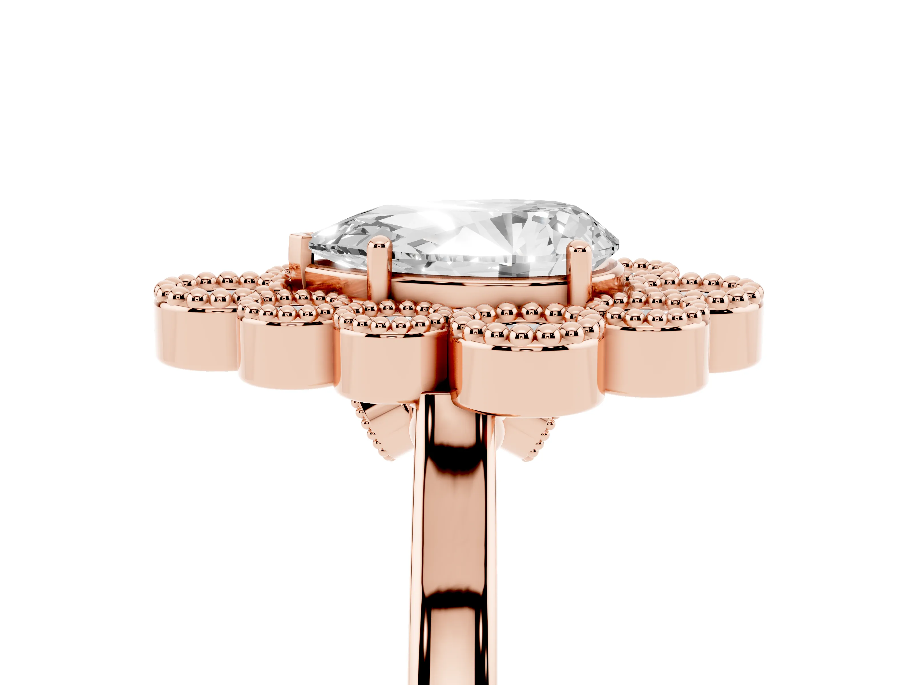 Pear Cut Diamond Cluster Halo Ring Set in Rose gold with Milgrain Bezel Accents and Plain Band