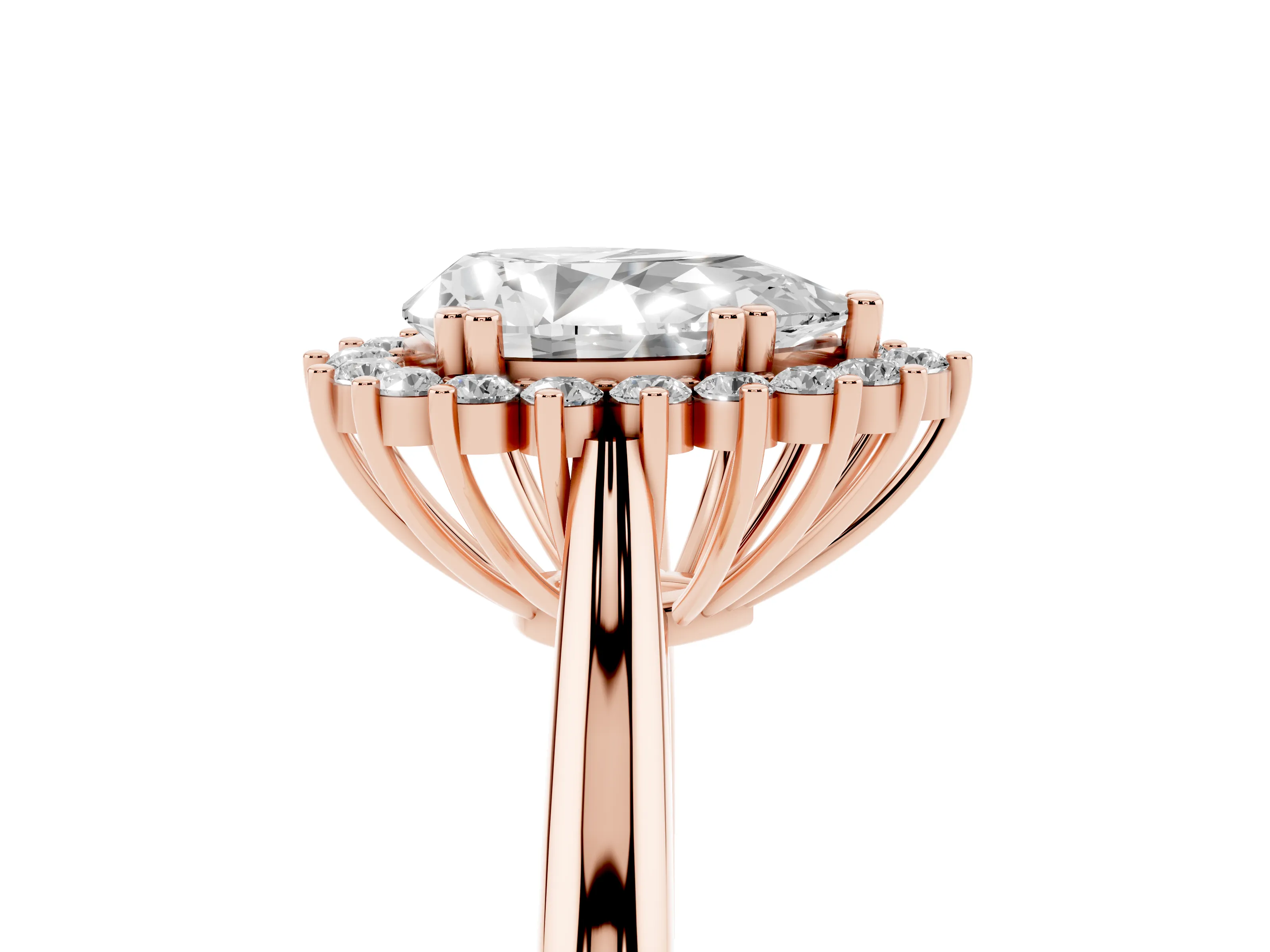 Pear Cut Diamond Halo Ring Set in Rose gold with Plain Solitaire Band and Prong Setting