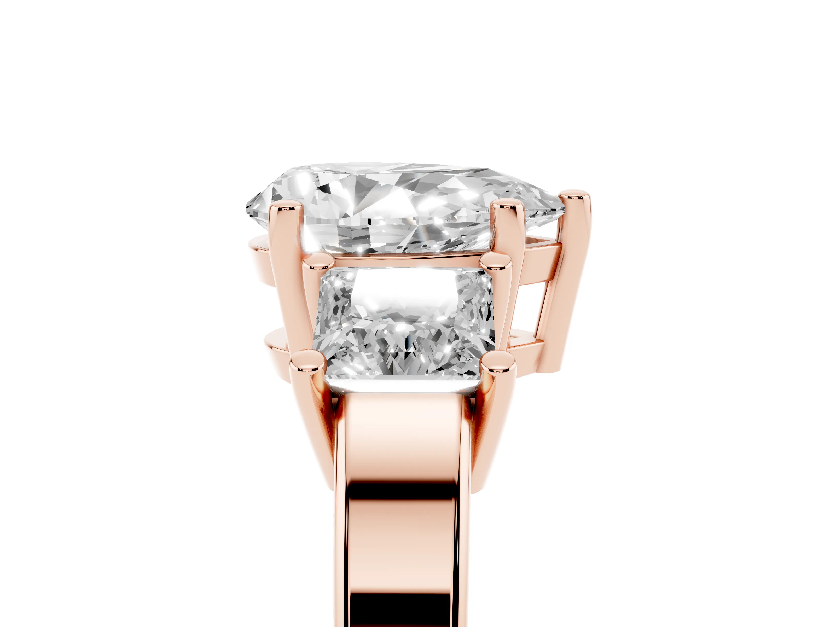 Three-Stone Pear Cut Diamond Solitaire Ring Set in Rose gold with Prong Setting