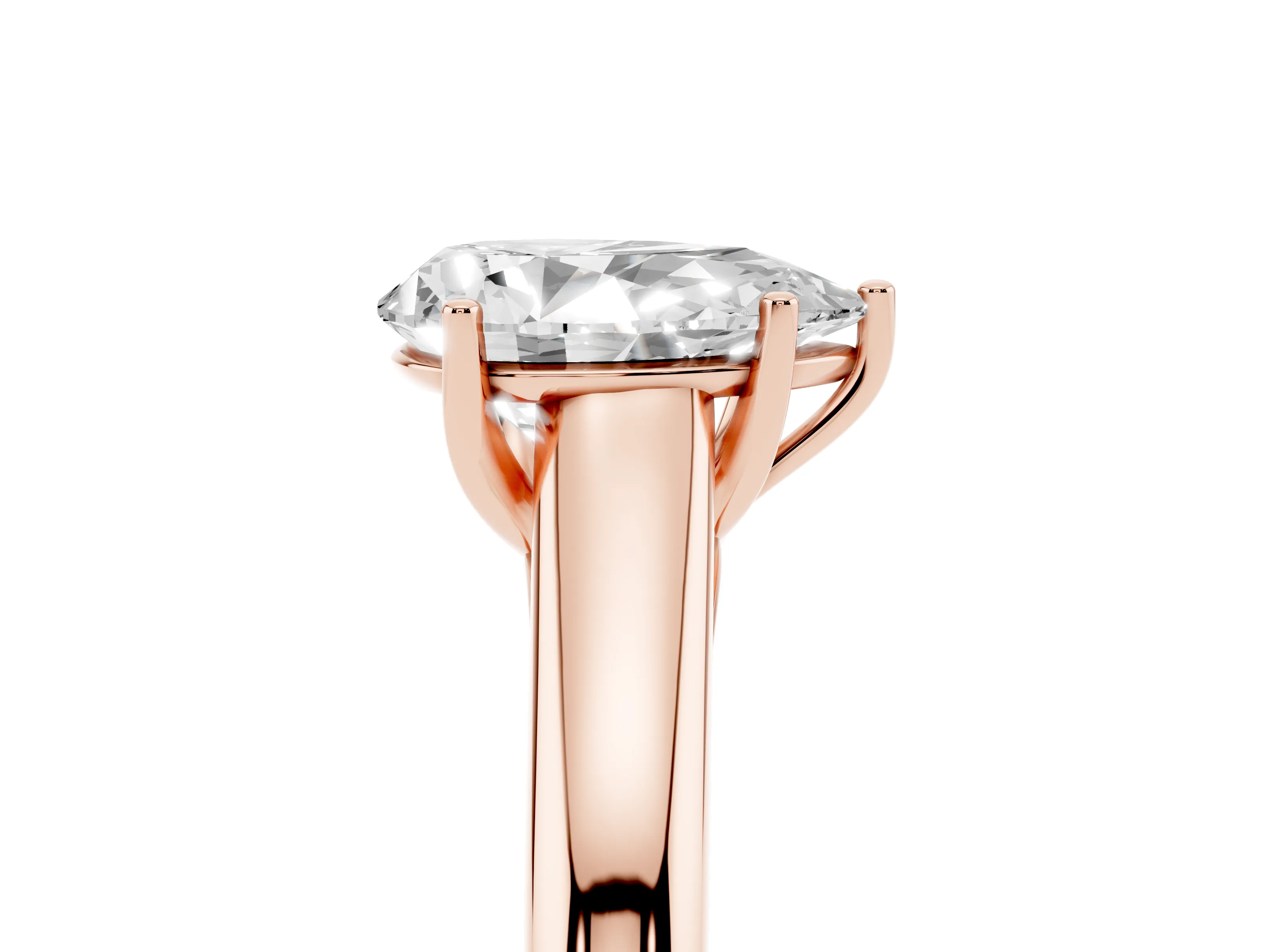 Pear Cut Diamond Solitaire Engagement Ring Set in Rose gold with Subtly Tapered Band and Prong Setting