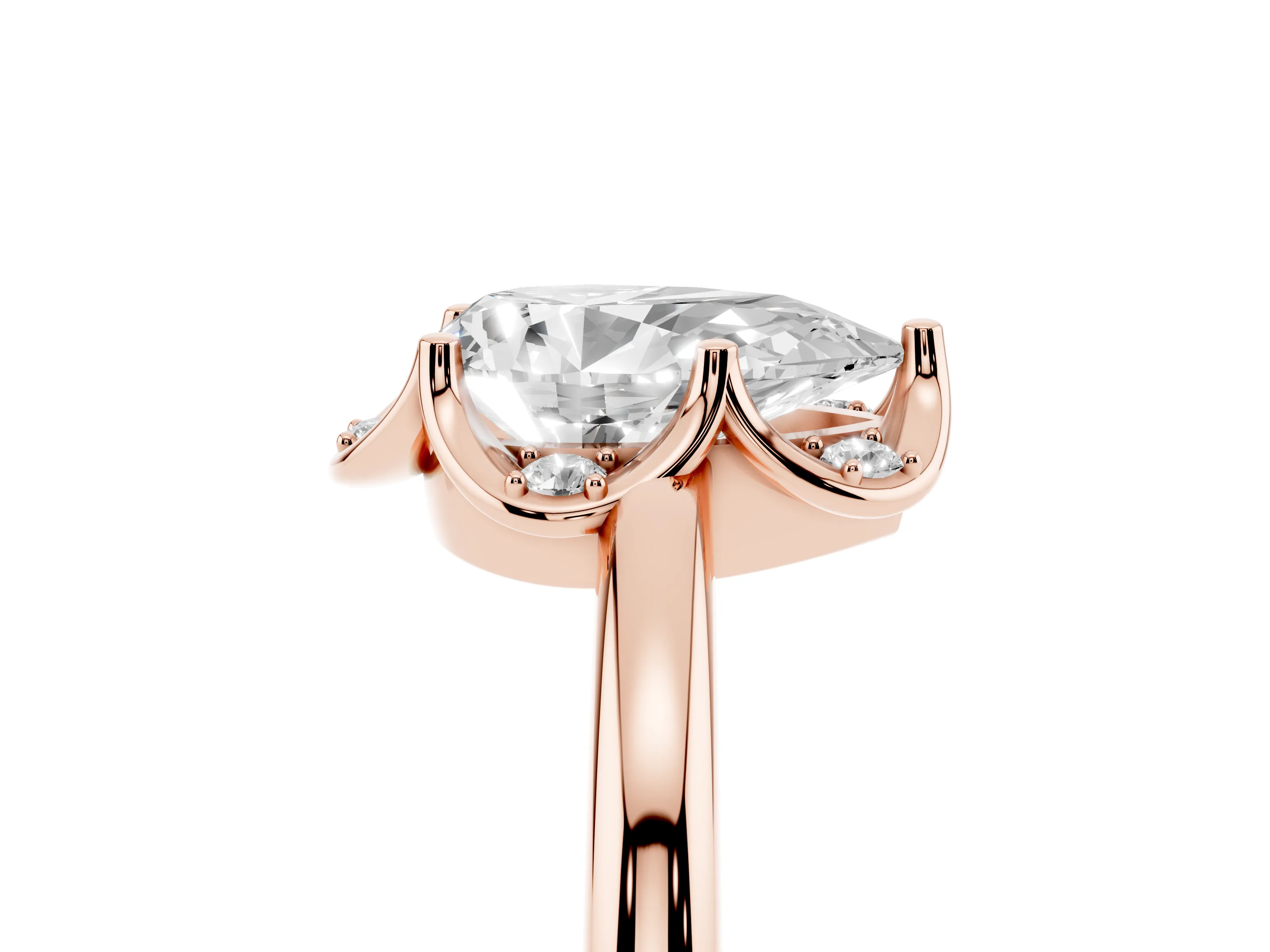 Pear Cut Diamond Round Cluster Halo Ring Set in Rose gold with Solitaire Band and Prong Setting