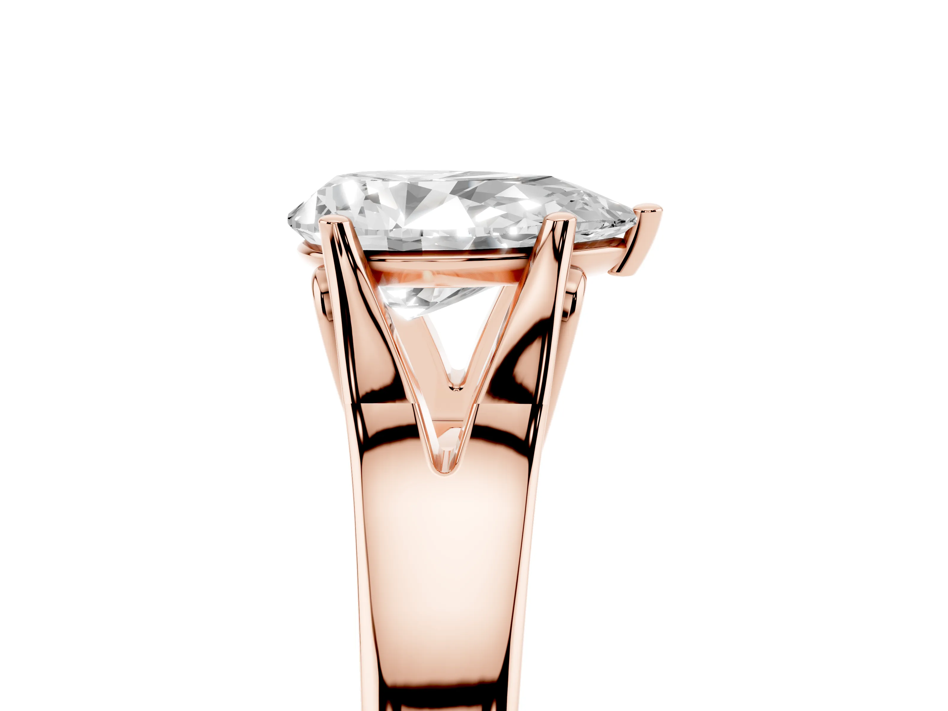 Pear Cut Diamond Solitaire Ring Set in Rose gold with Arched Cathedral Band and Prong Setting