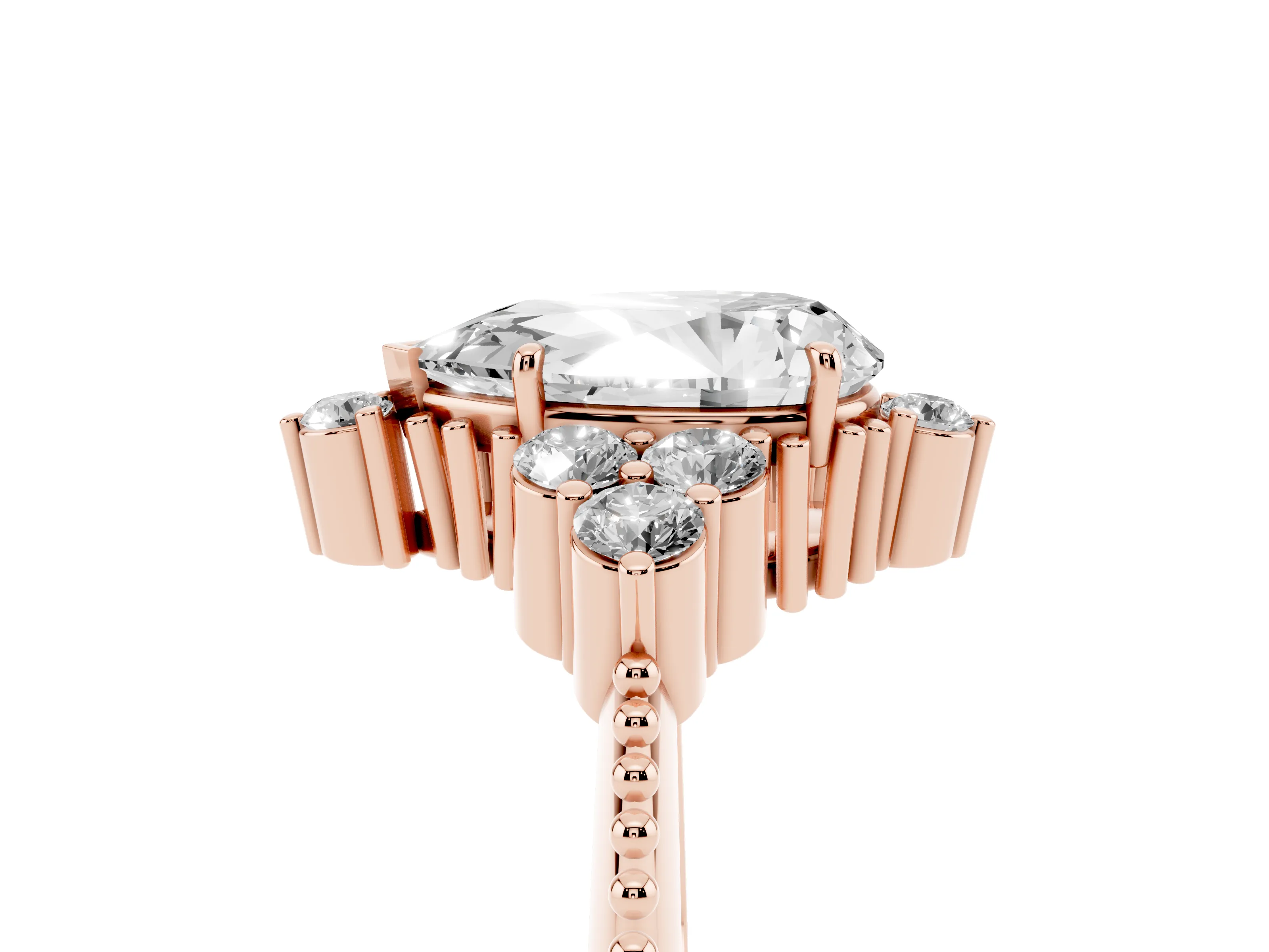 Pear Cut Diamond Cluster Ring Set in Rose gold with Beaded Band