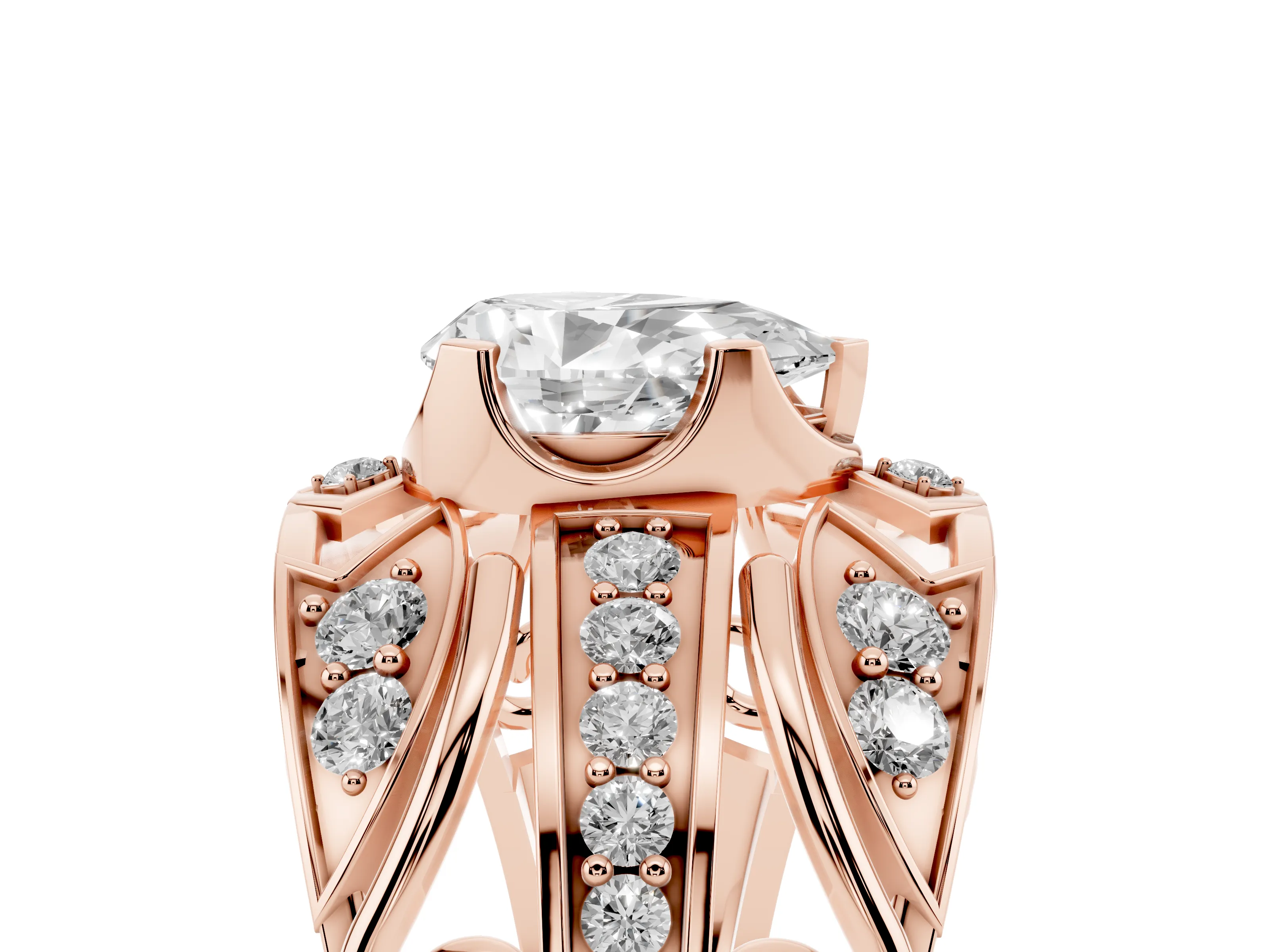 Pear Cut Diamond Art Deco Ring Set in Rose gold with Pavé Split Shank