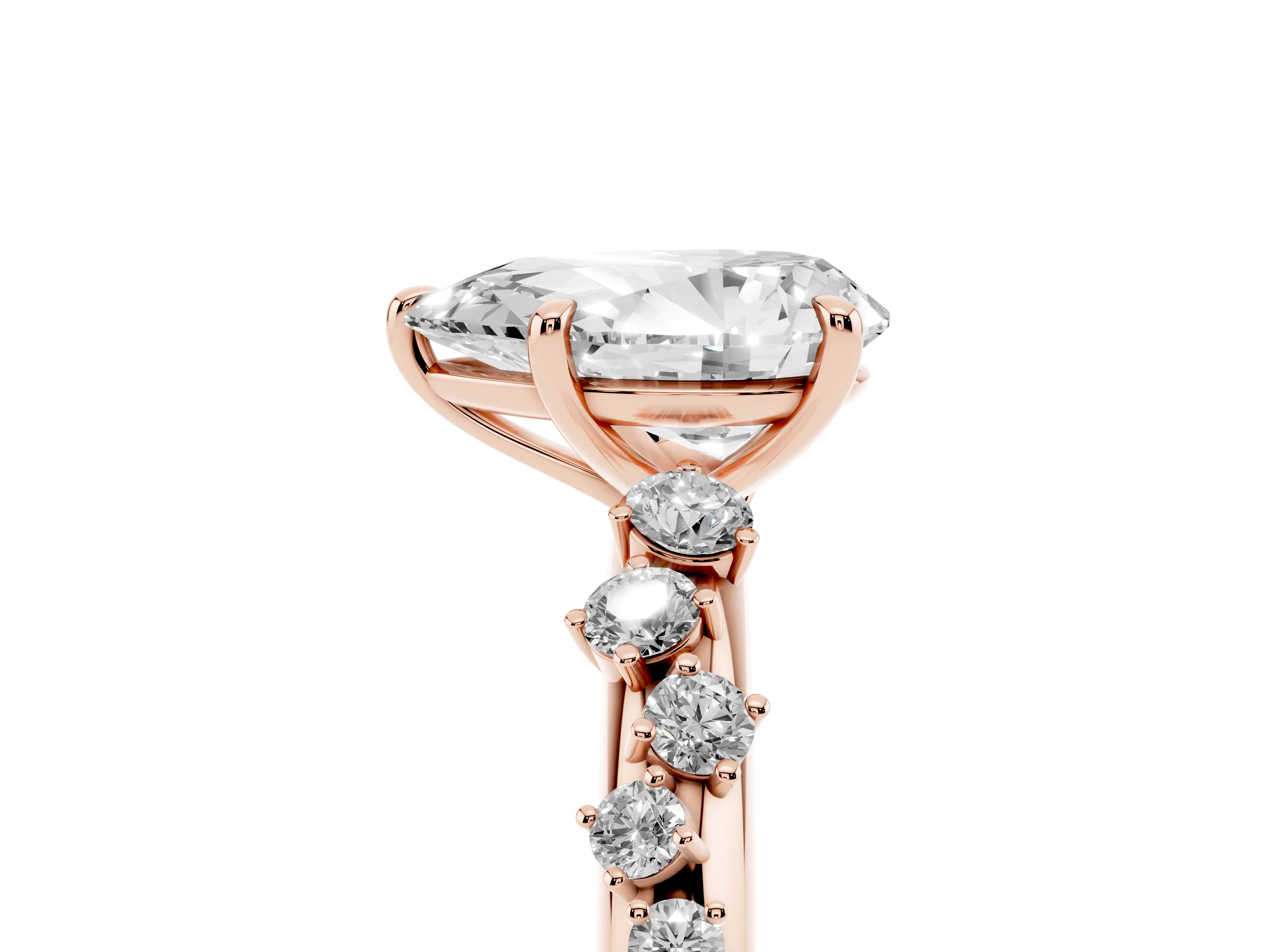 Pear Cut Diamond Cluster Solitaire Ring Set in Rose gold with Prong Setting
