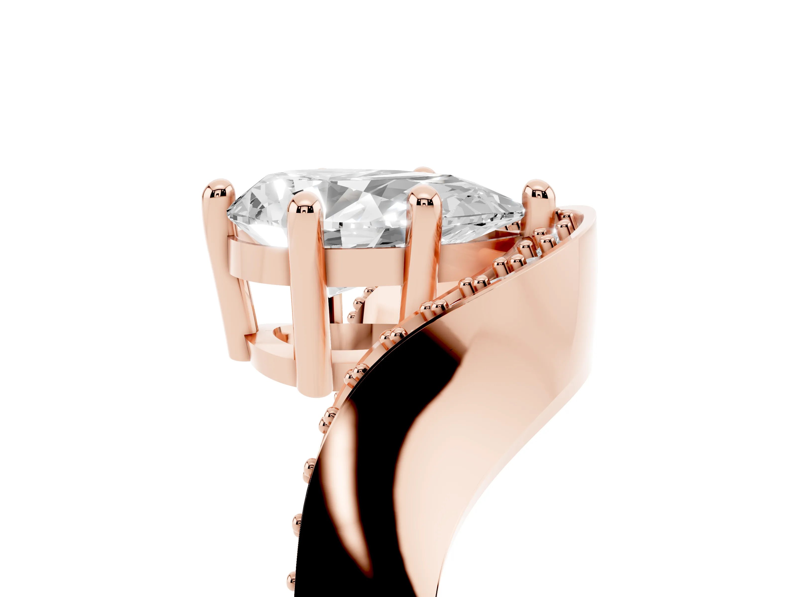 Pear Cut Diamond Solitaire Engagement Ring Set in Rose gold with Pavé Shoulders