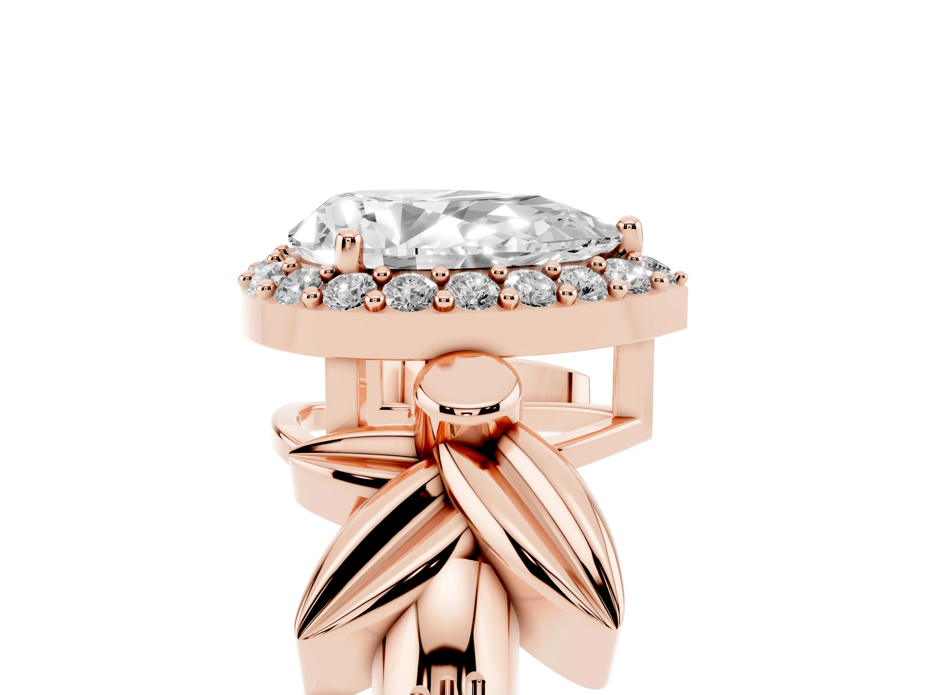 Pear Cut Diamond Halo Floral Band Ring Set in Rose gold with Prong Setting
