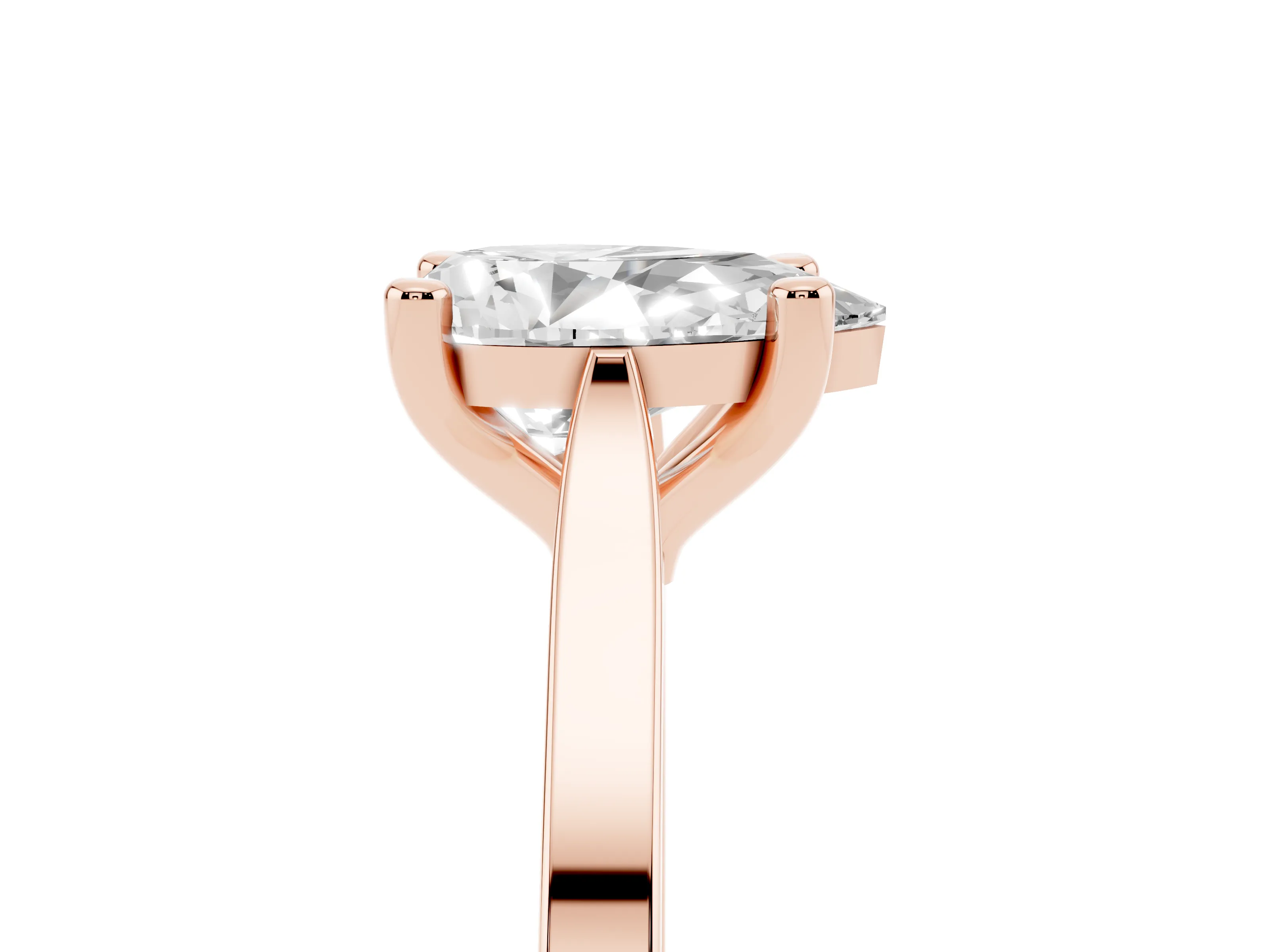 Pear Cut Diamond Solitaire Ring Set in Rose gold with Prong Setting and Tapered Band