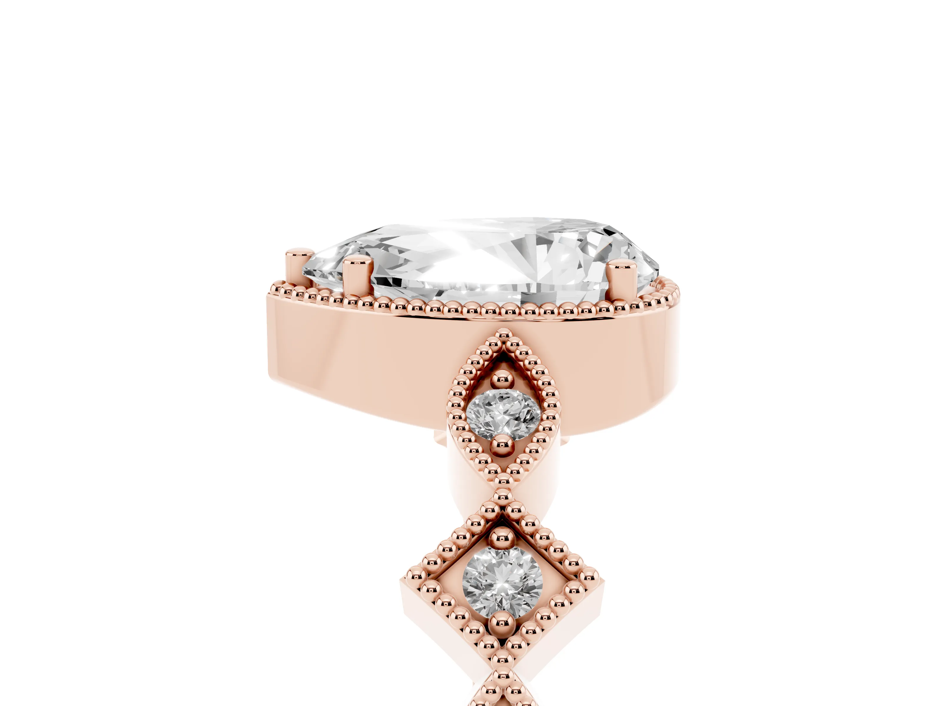 Pear Cut Diamond Milgrain Marquise Twist Band Ring Set in Rose gold with Prong Setting