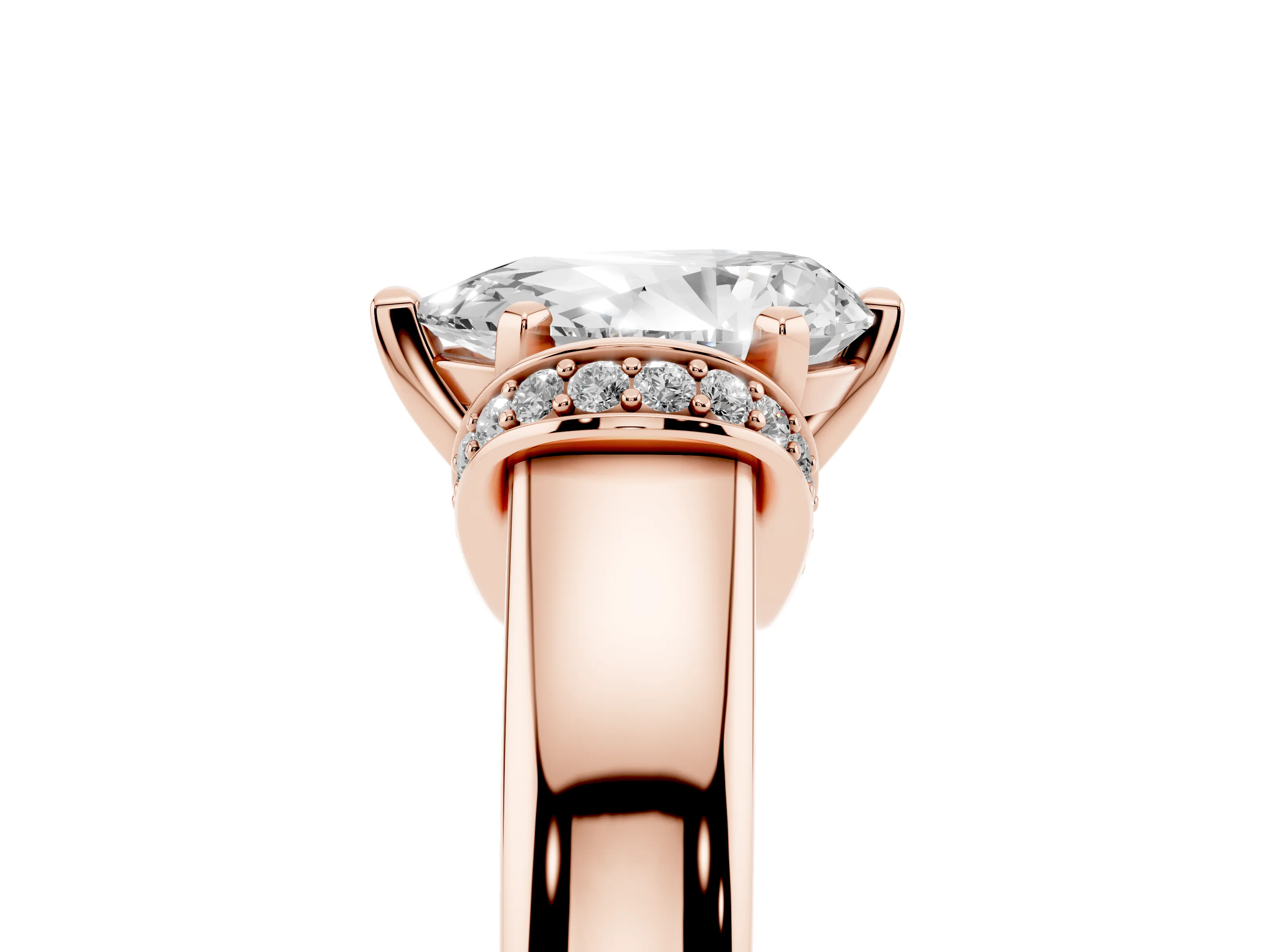 Pear Cut Diamond Pavé Band Solitaire Ring Set in Rose gold with Prong Setting