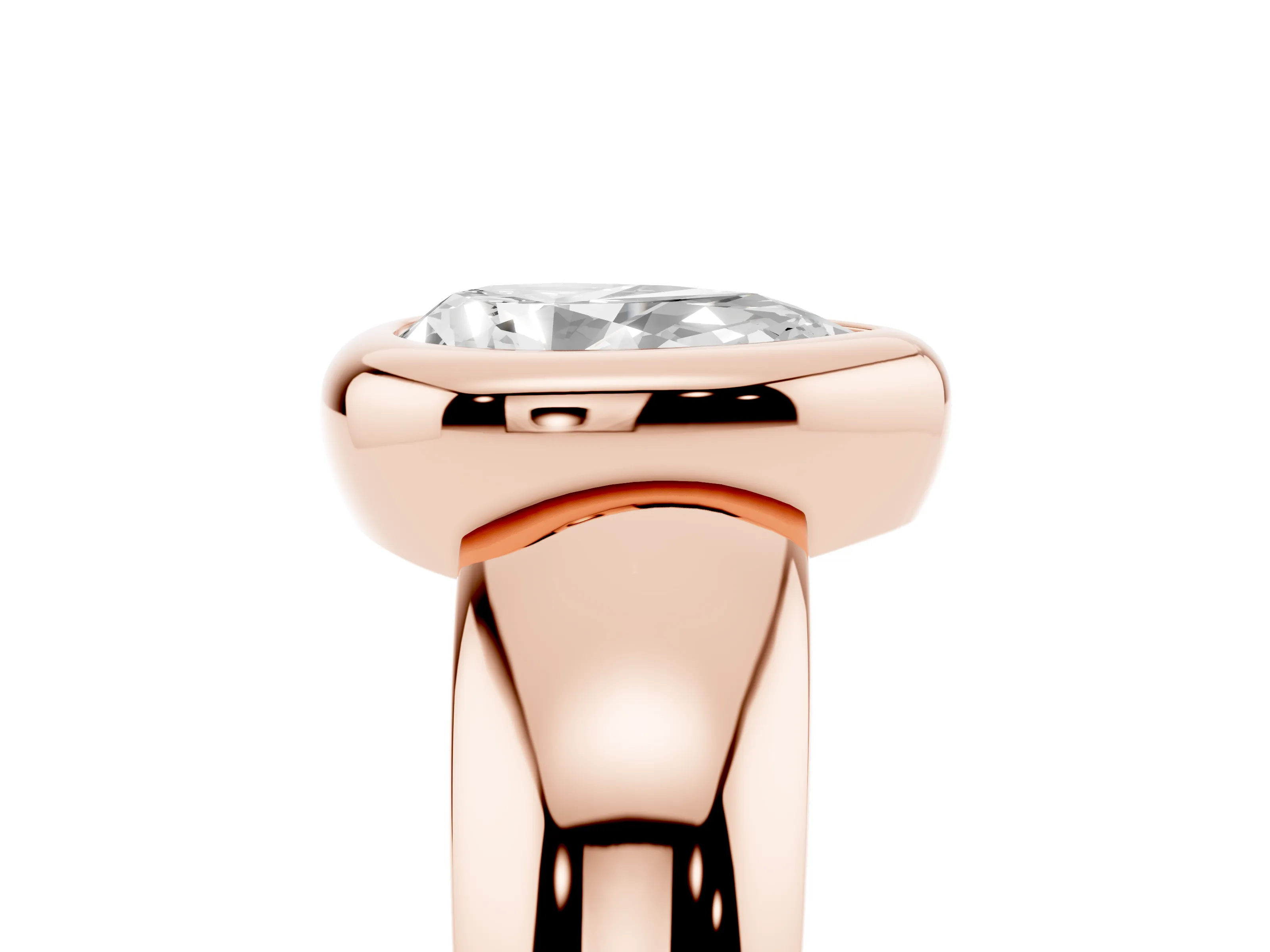 Bezel Set Pear Cut Diamond Solitaire Ring Set in Rose gold with Wide Band