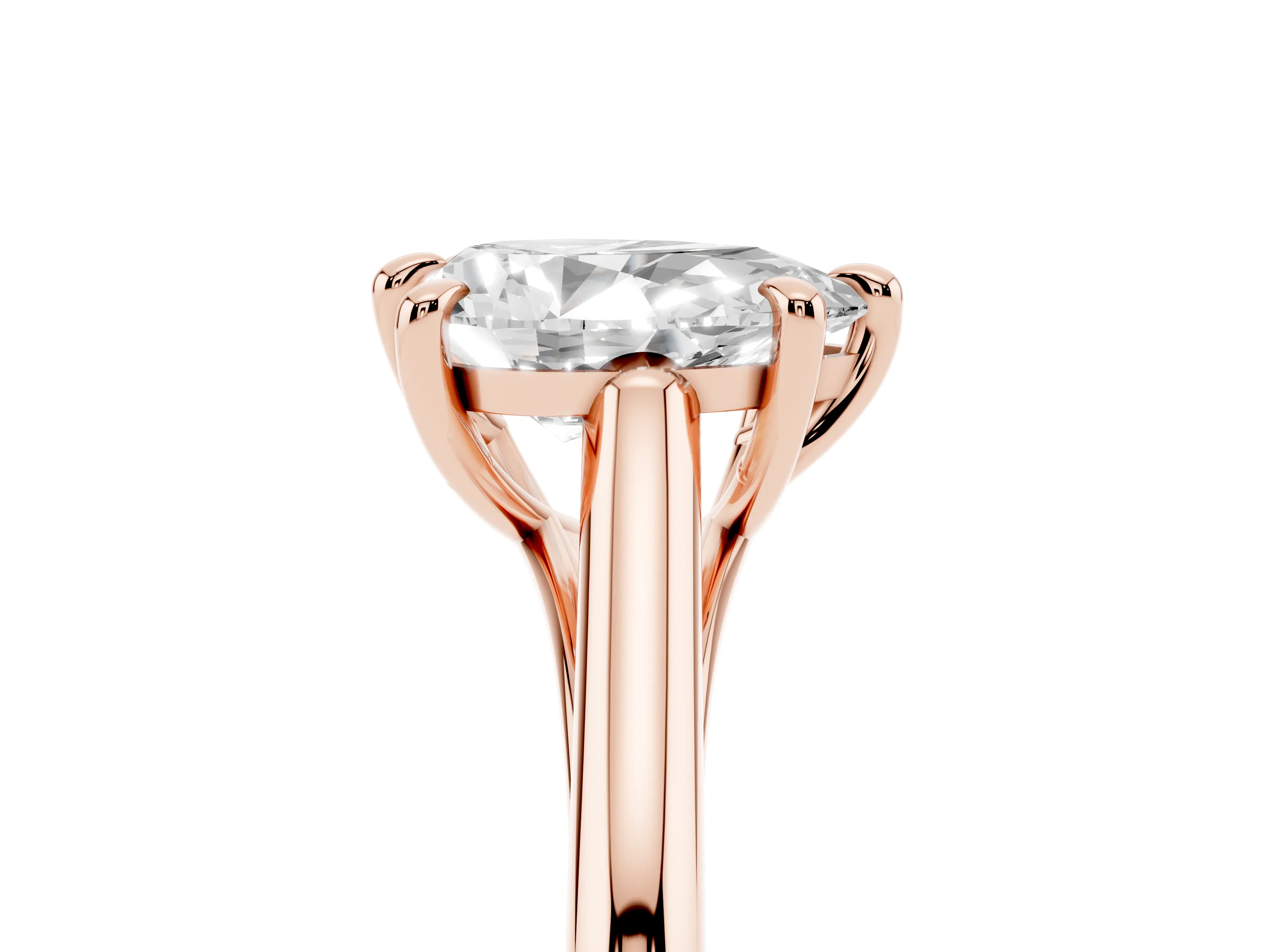 Pear Cut Diamond Solitaire Engagement Ring Set in Rose gold with Prong Setting and Plain Classic Band