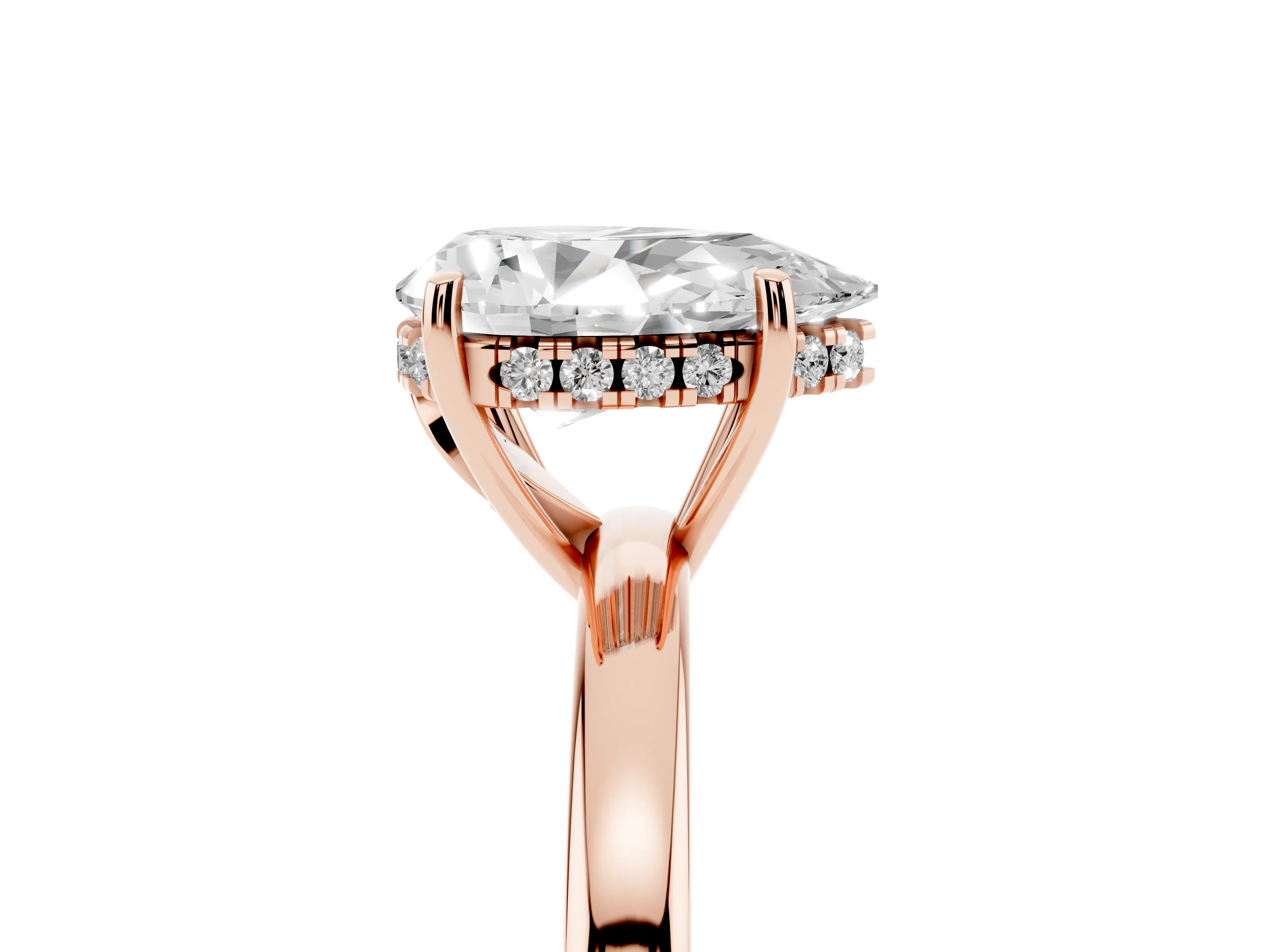 Pear Cut Diamond Solitaire Ring Set in Rose gold with Plain Band and Prong Setting