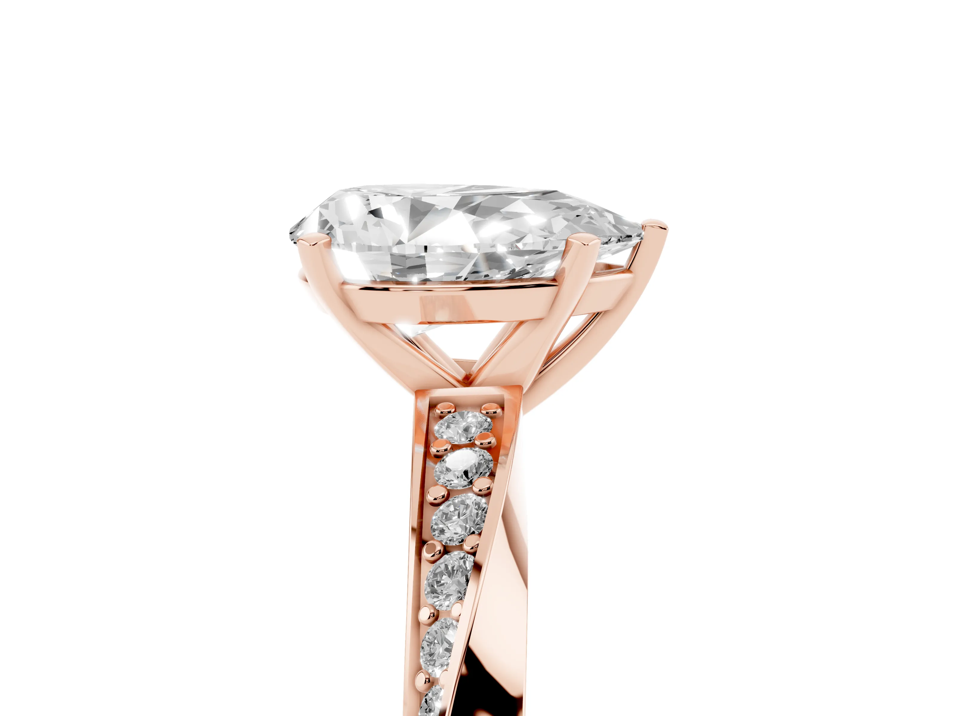 Pear Cut Diamond Engagement Ring Set in Rose gold with Side Stone Accents and Prong Setting