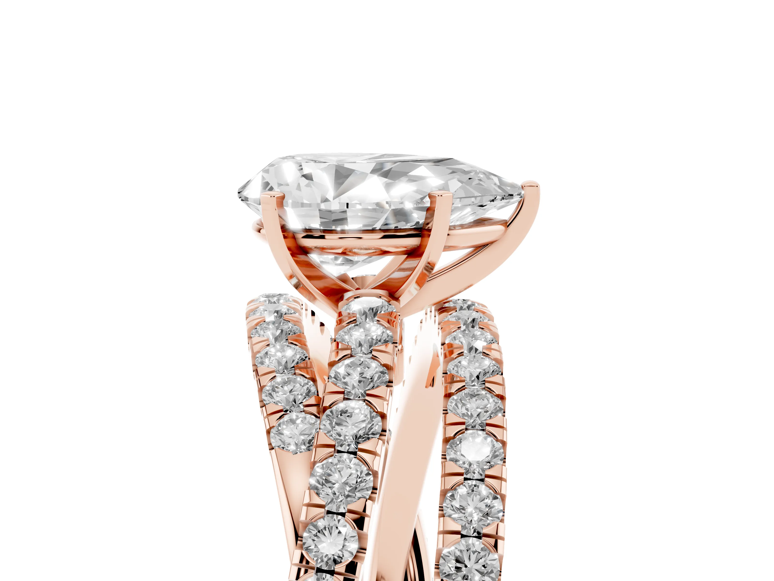 Pear Cut Diamond Solitaire Twist Band Ring Set in Rose gold with Pavé Setting and Prong Head