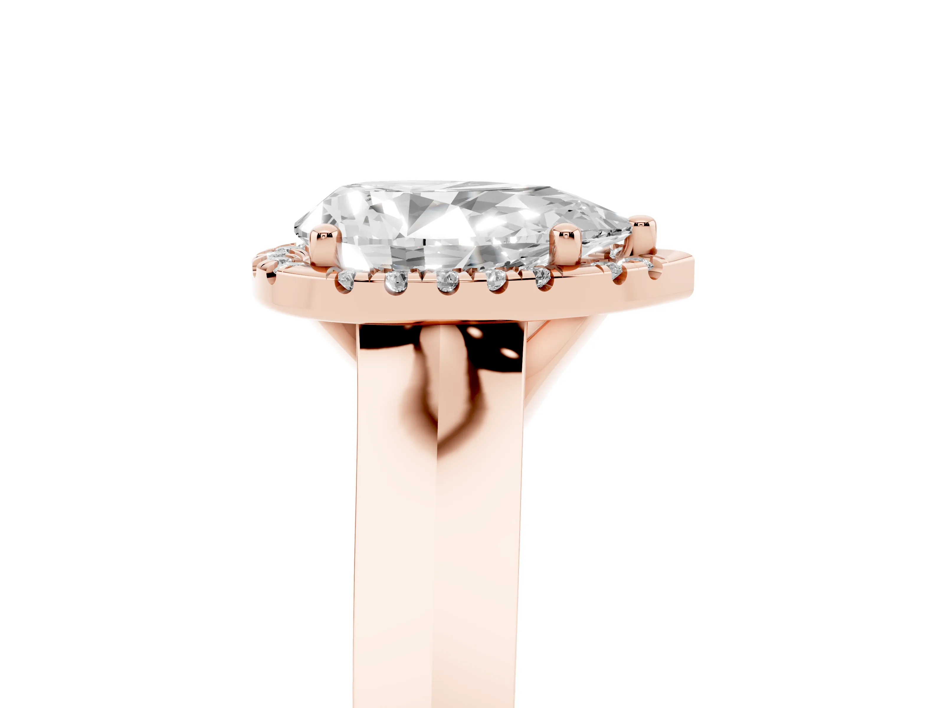 Pear Cut Diamond Halo Ring Set in Rose gold with Cathedral Band and Prong Setting