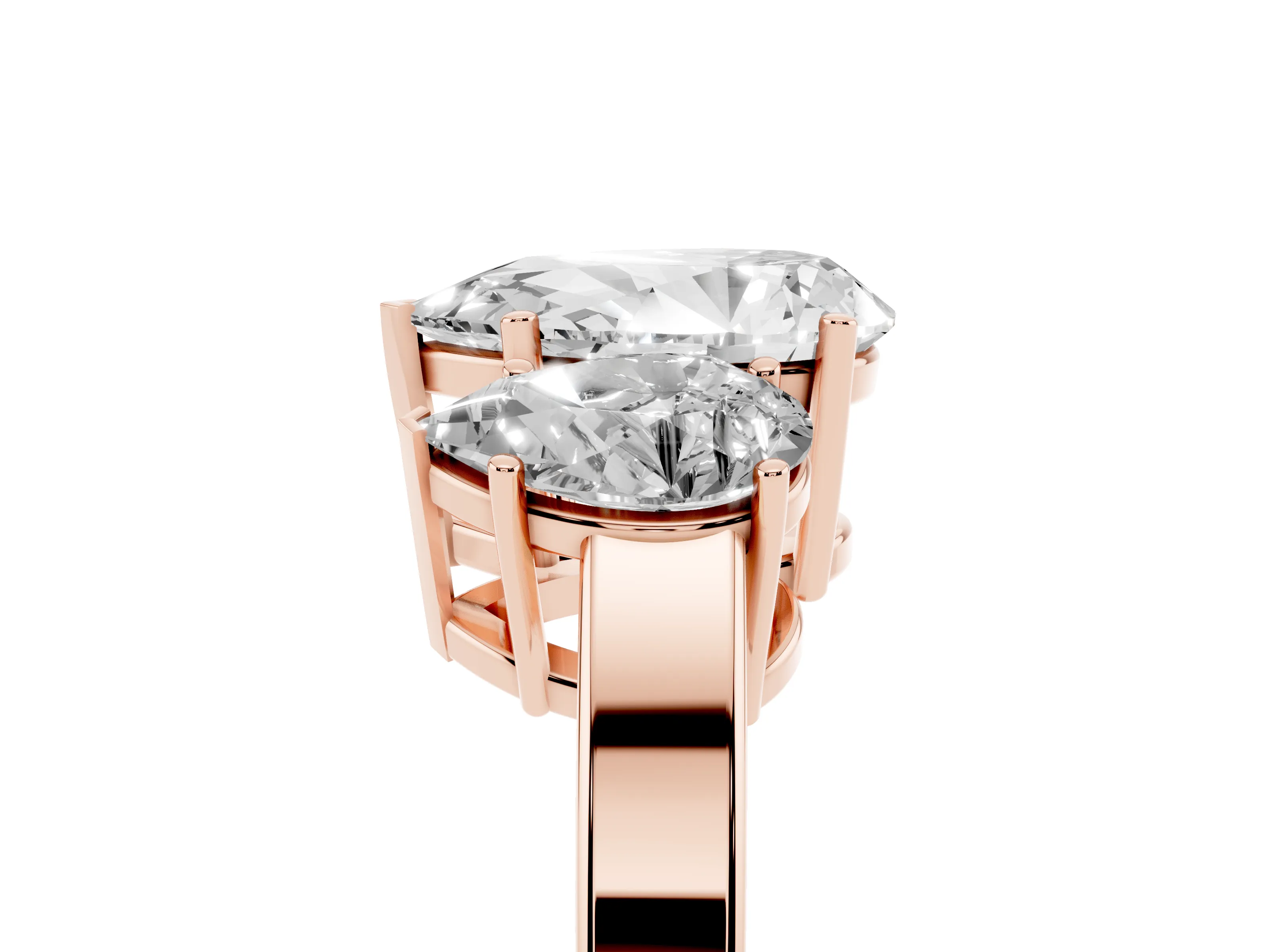 Pear Cut Diamond Three-Stone Engagement Ring Set in Rose gold with Flat Band