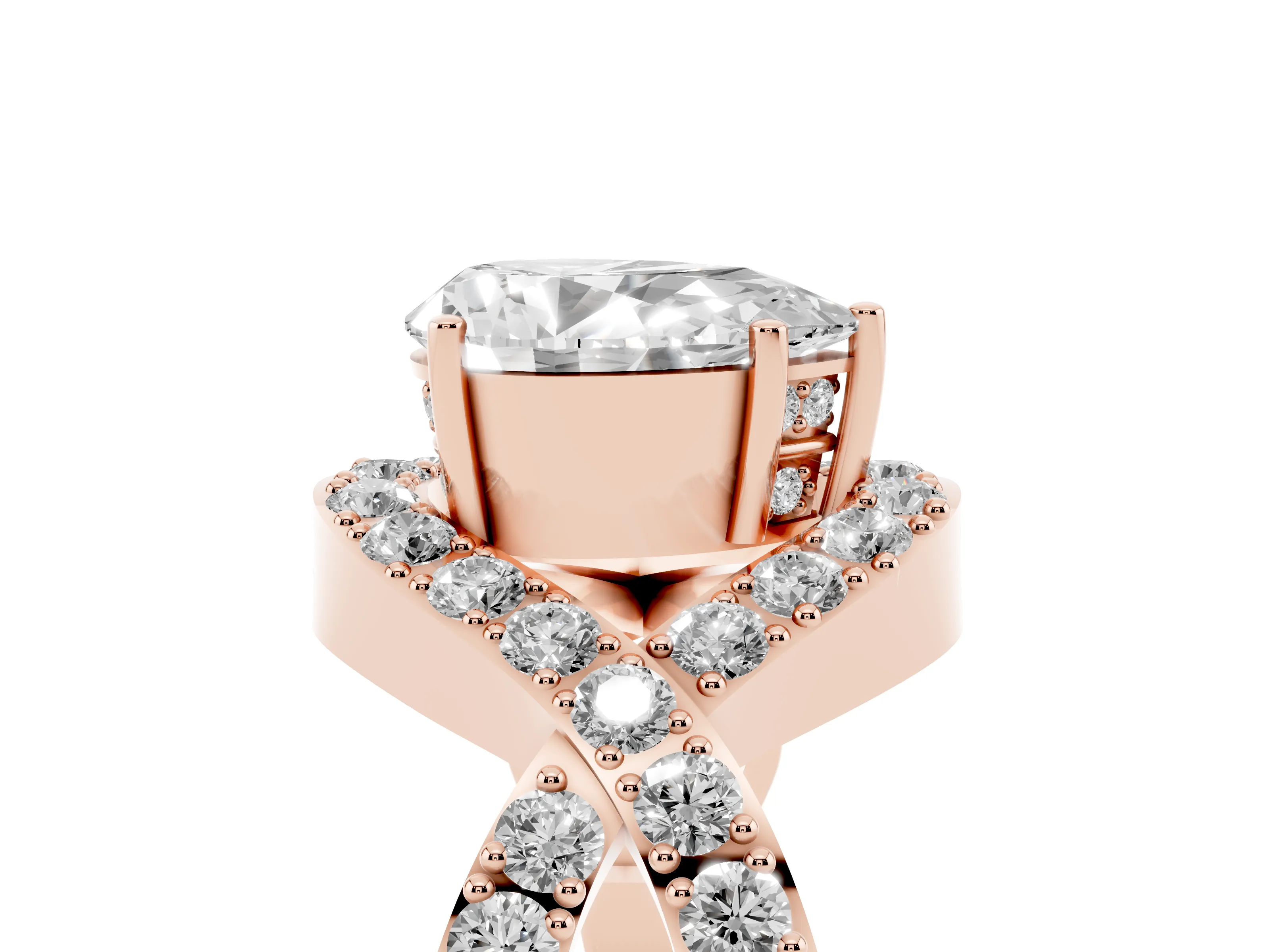 Pear Cut Diamond Solitaire Twist Band Pavé Engagement Ring Set in Rose gold