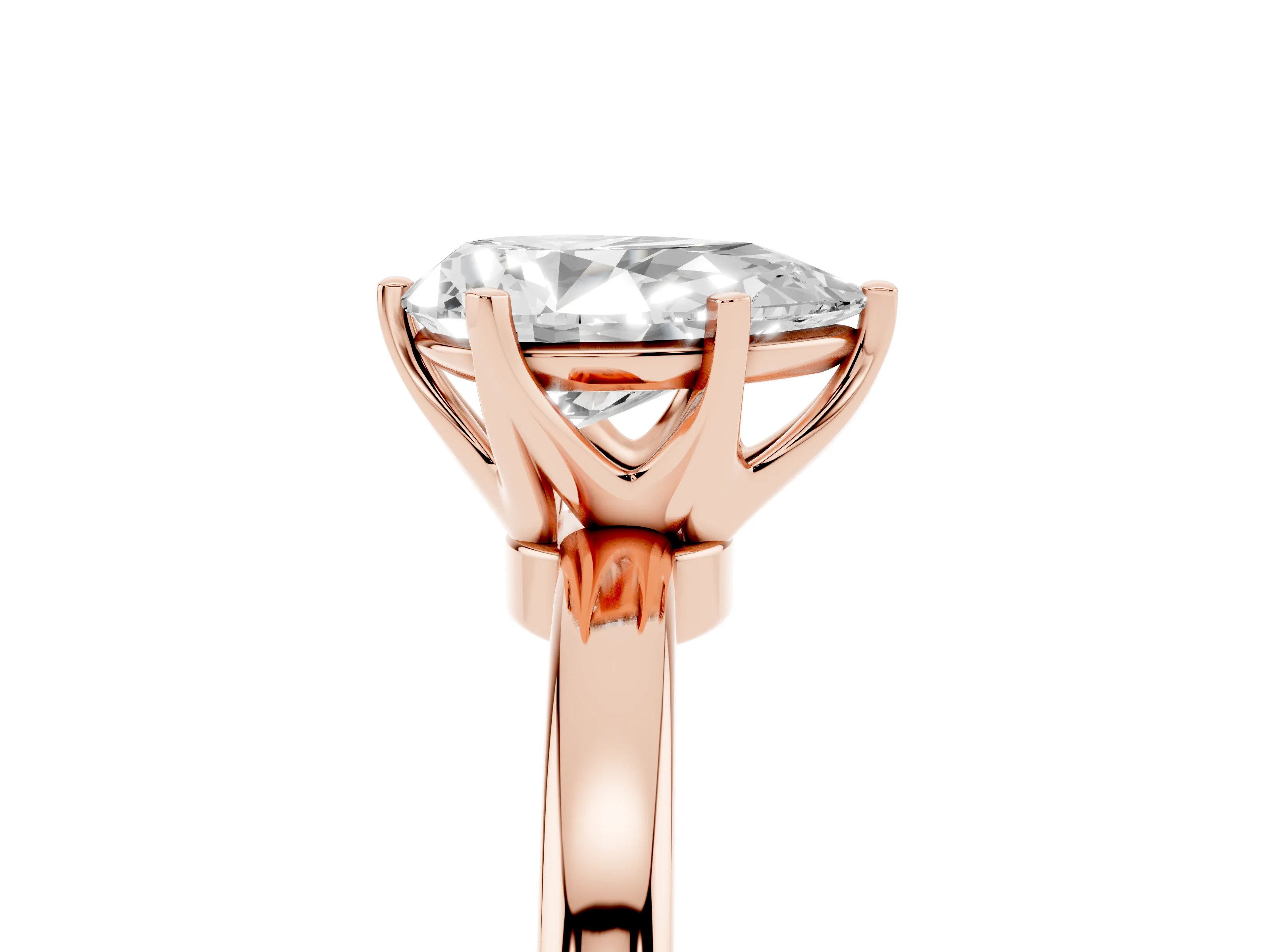 Pear Cut Diamond Solitaire Ring Set in Rose gold with Raised Prong Setting on a Classic Band