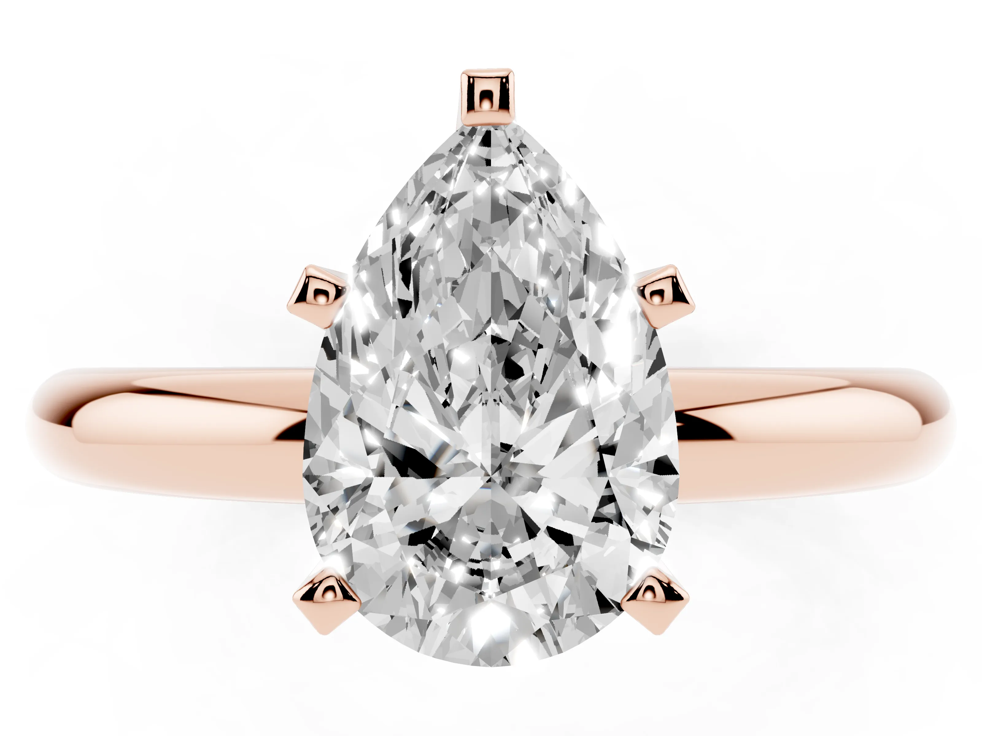 Pear Cut Diamond Solitaire Engagement Ring Set in Rose gold with Round Band and Prong Setting