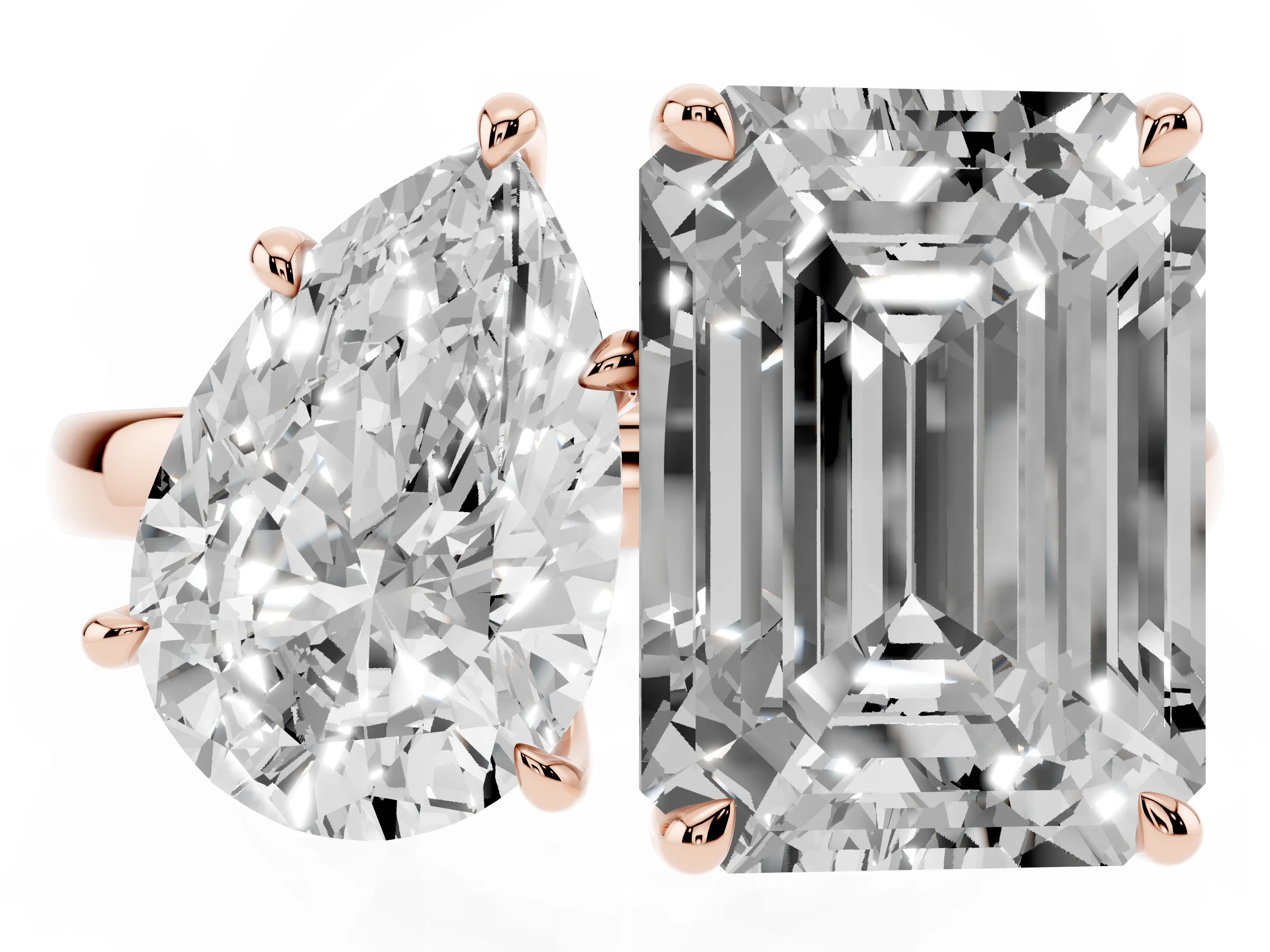 Pear Cut and Emerald Cut Toi Moi Ring Set in Rose gold with Prong Setting